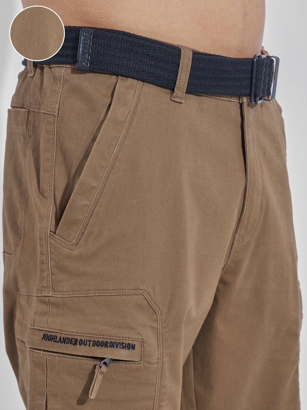Highlander Men Brown Relaxed Fit Solid Cargos - Brown - Image 5