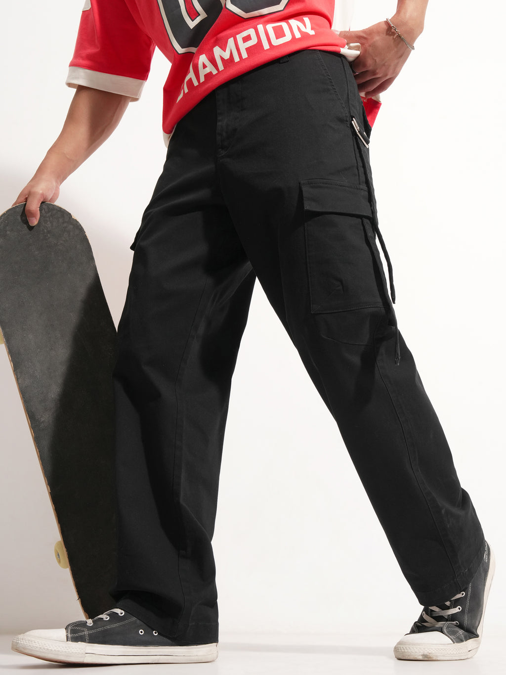 Highlander Men Black Relaxed Fit Solid Cargo - Black - Image 1