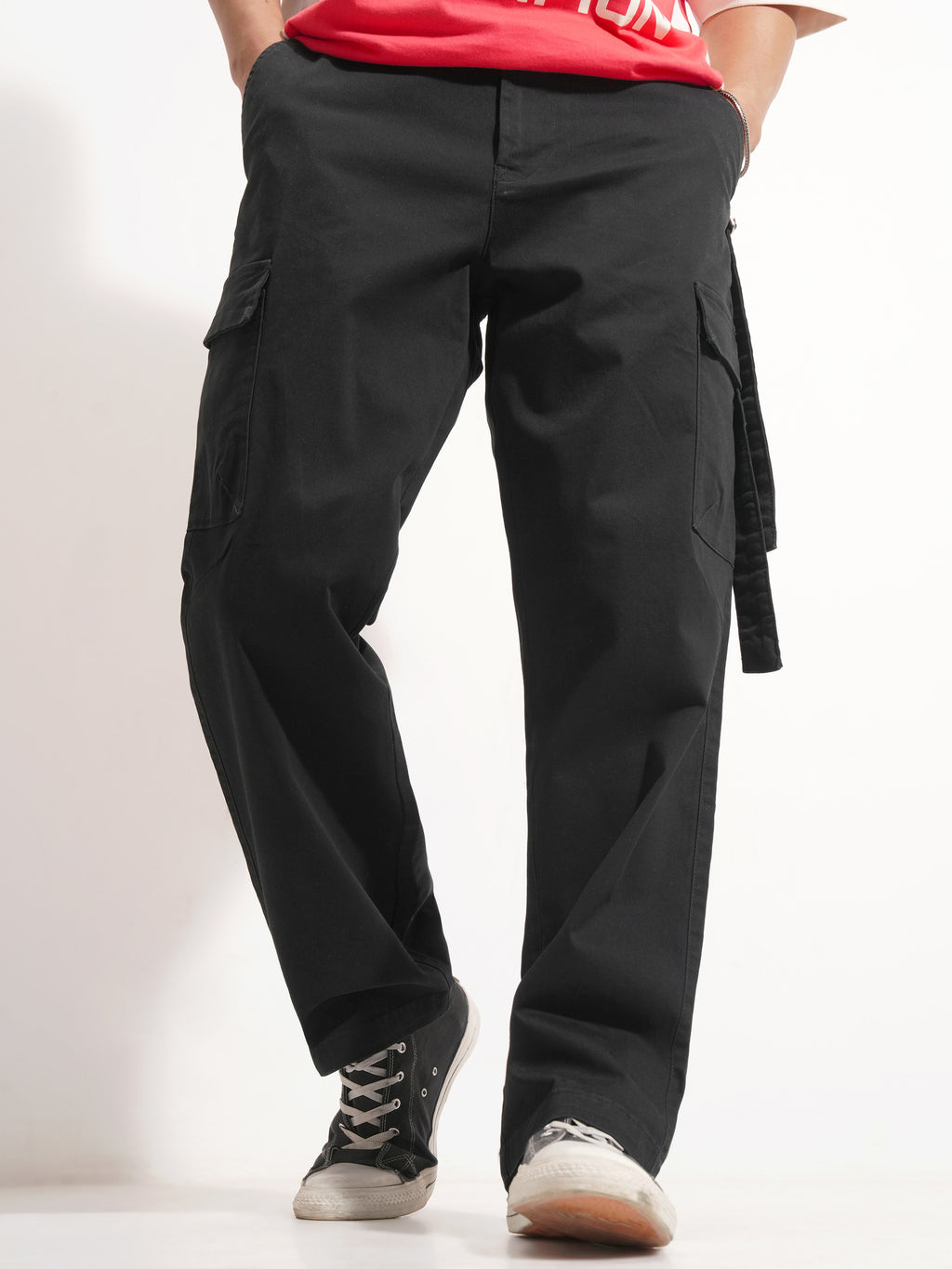 Highlander Men Black Relaxed Fit Solid Cargo - Black - Image 4