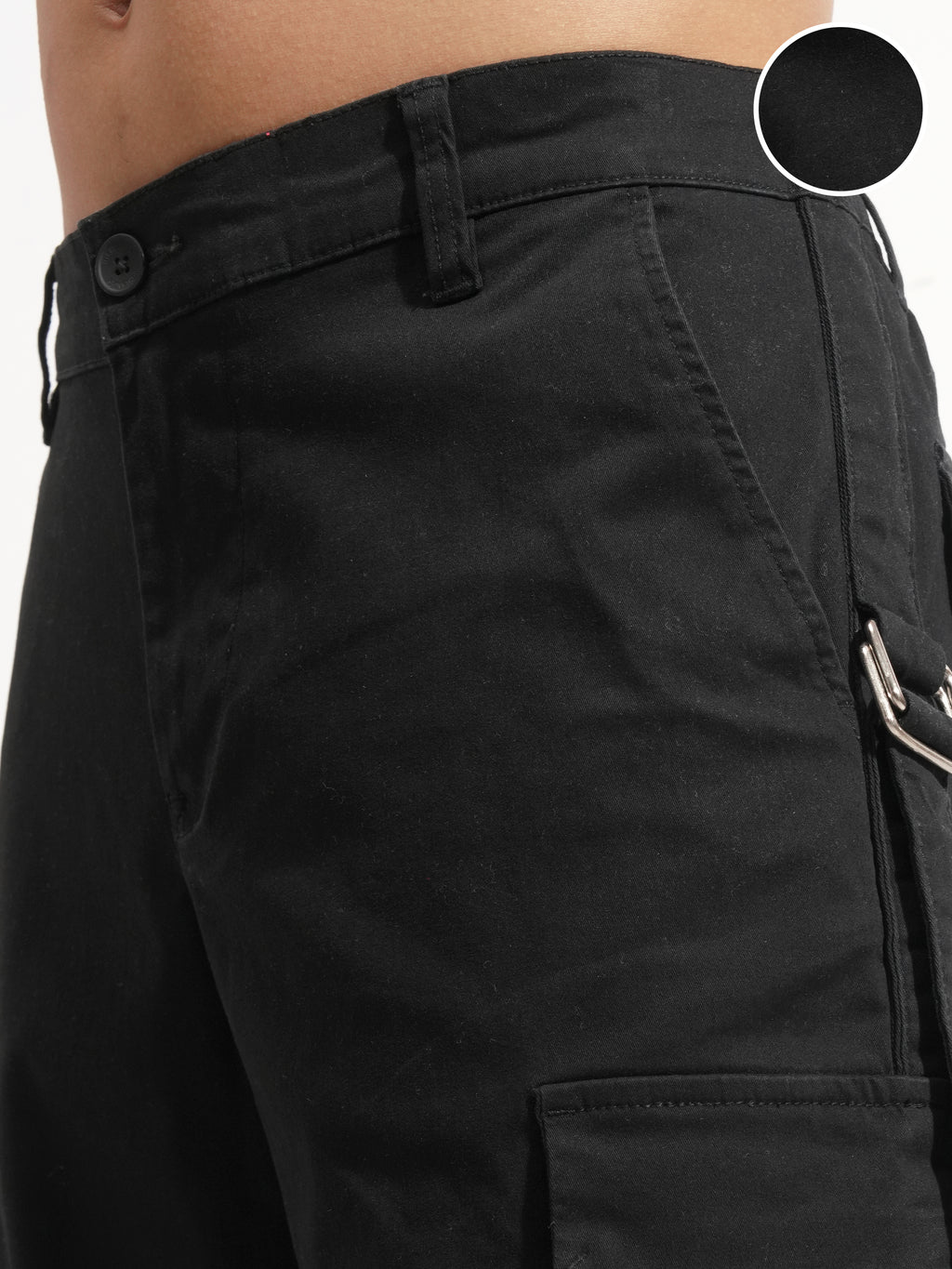 Highlander Men Black Relaxed Fit Solid Cargo - Black - Image 5