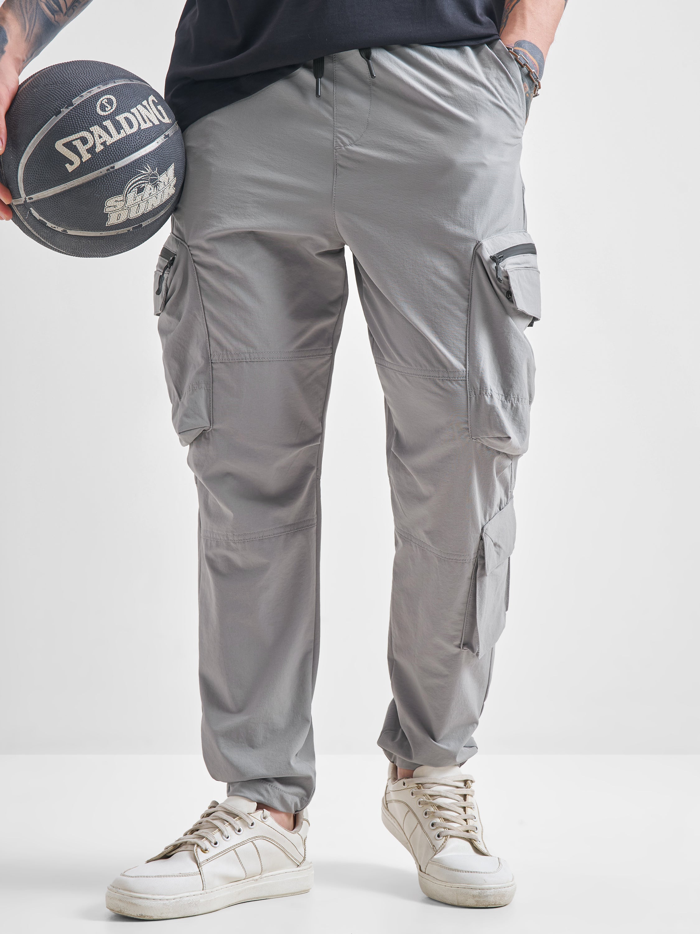 Highlander Men Grey Baggy Solid Cargos - Grey - Image 1