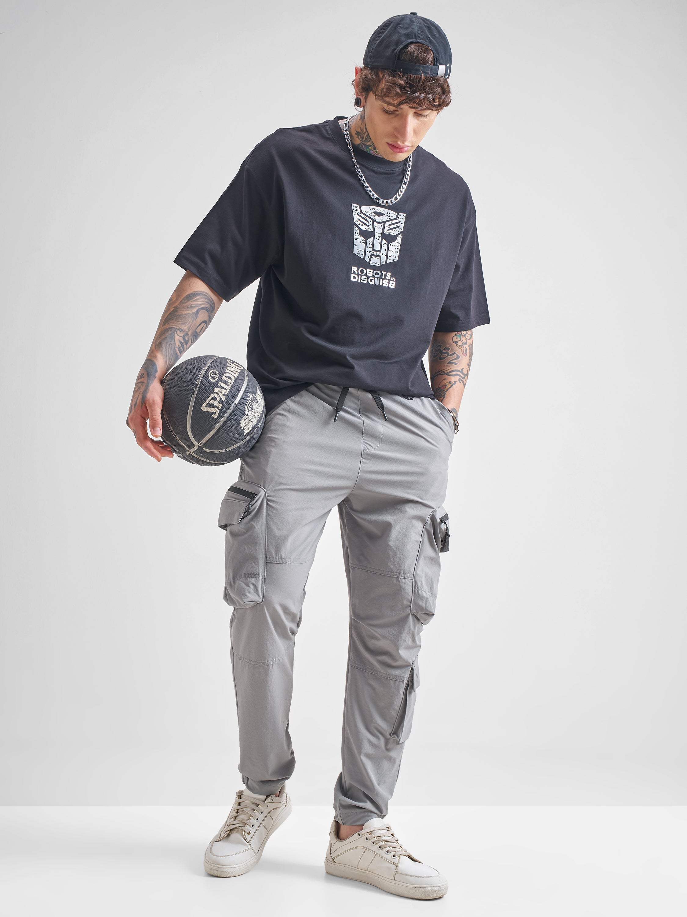 Highlander Men Grey Baggy Solid Cargos - Grey - Image 2