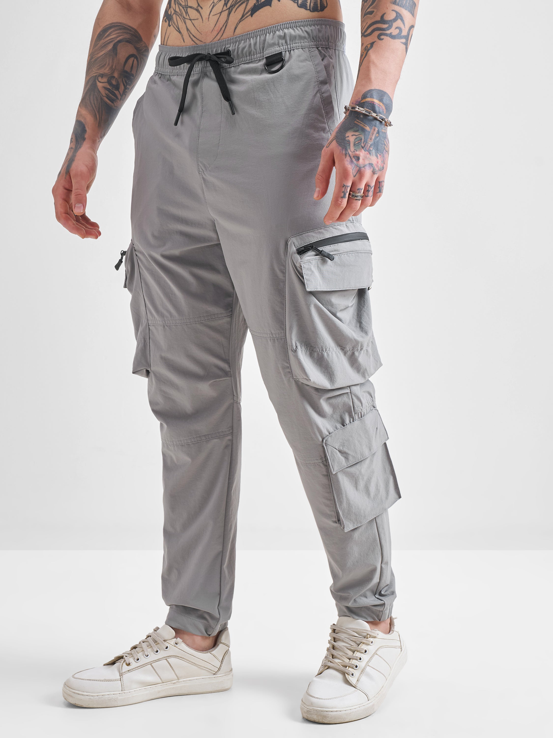 Highlander Men Grey Baggy Solid Cargos - Grey - Image 4