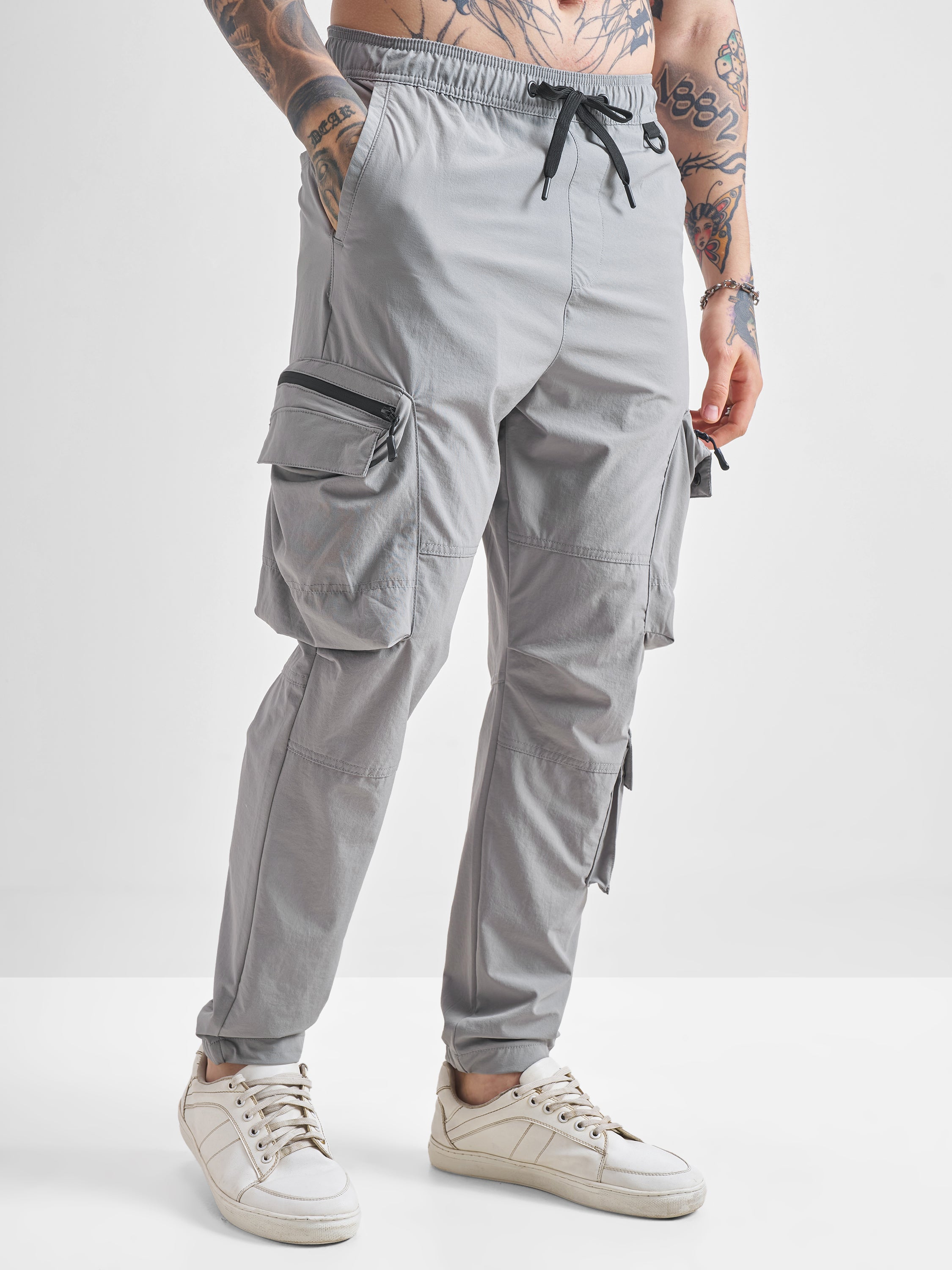 Highlander Men Grey Baggy Solid Cargos - Grey - Image 6