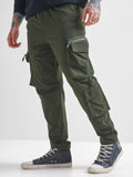 Highlander Men Green Baggy Solid Cargos - Green - Image 1