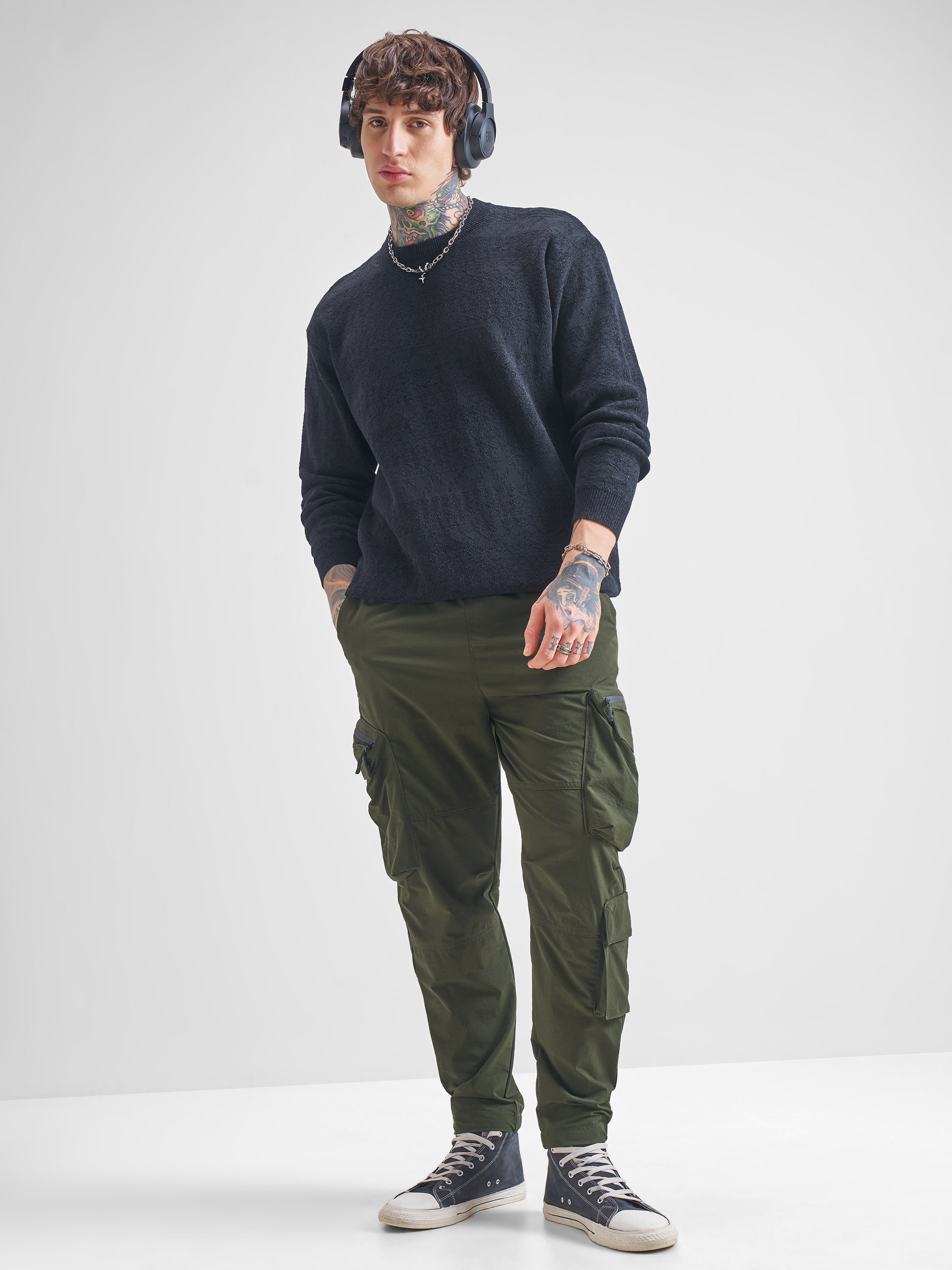 Highlander Men Green Baggy Solid Cargos - Green - Image 2