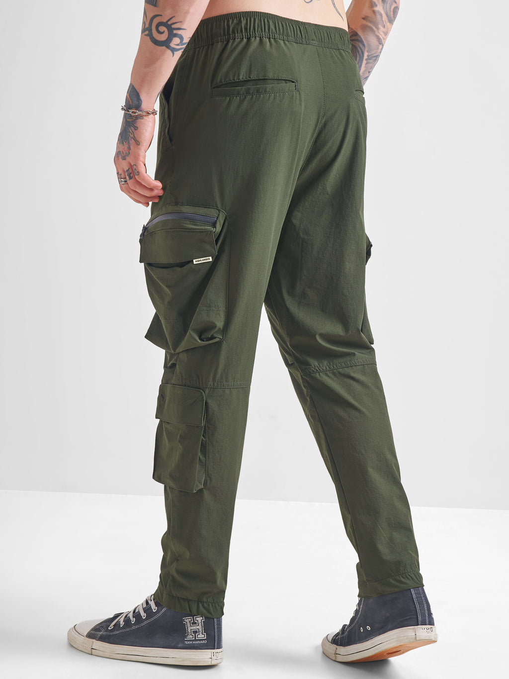 Highlander Men Green Baggy Solid Cargos - Green - Image 3
