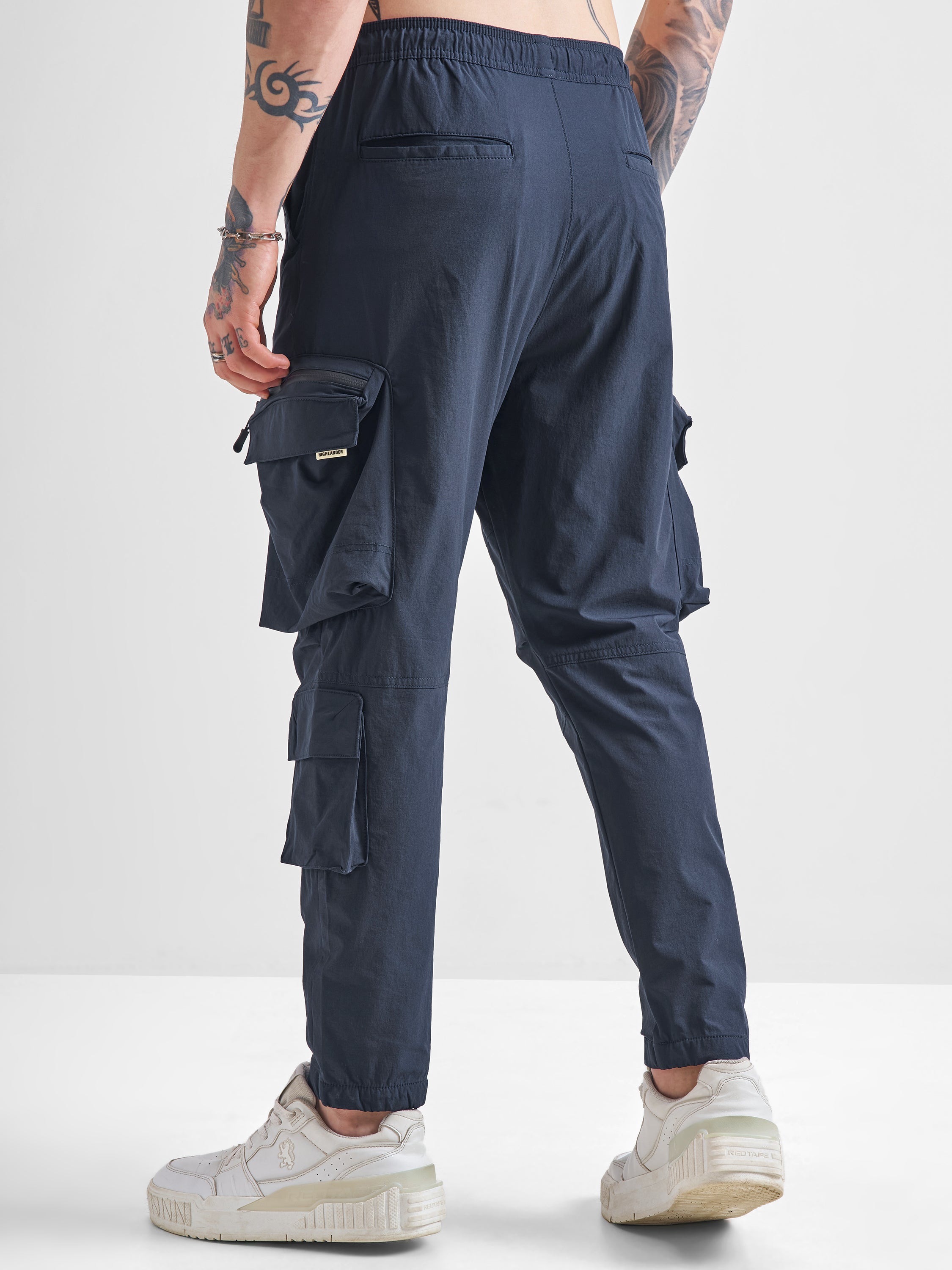 Highlander Men Blue Baggy Solid Cargos - Blue - Image 3