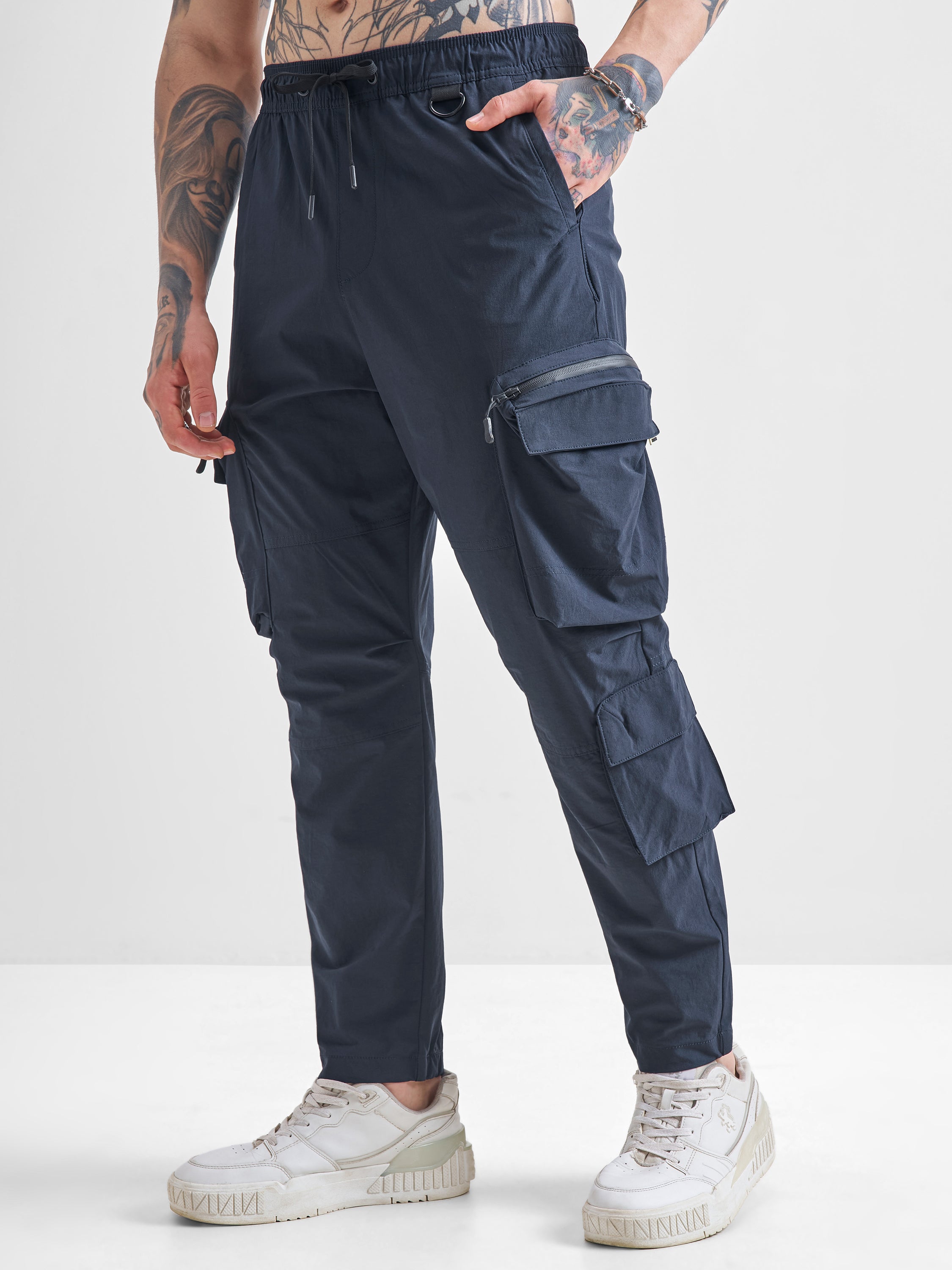 Highlander Men Blue Baggy Solid Cargos - Blue - Image 4