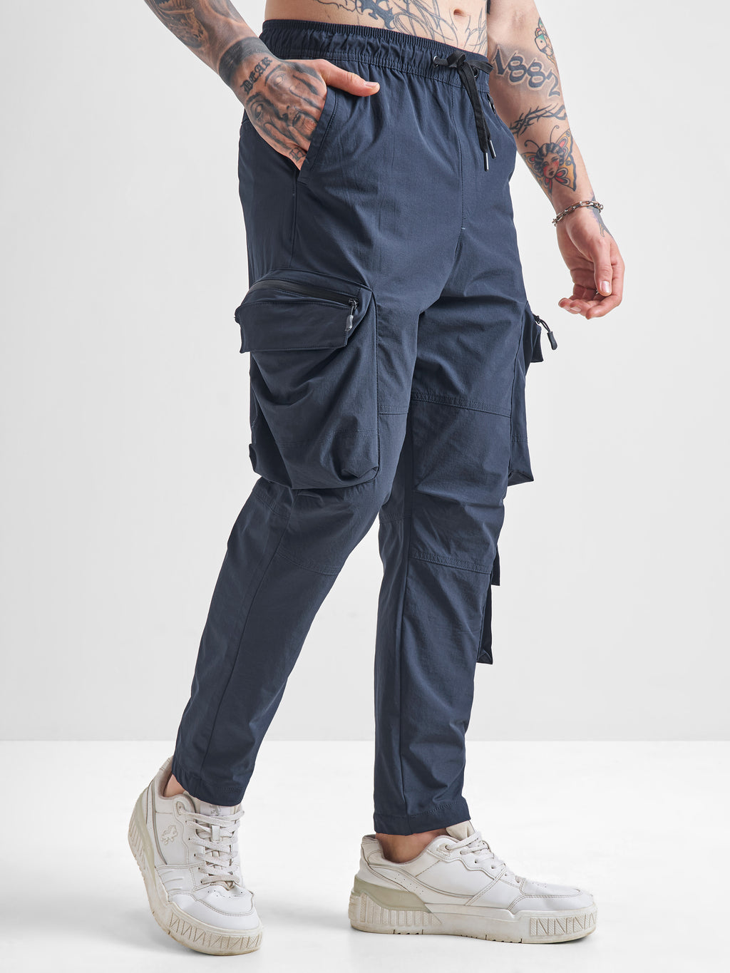 Highlander Men Blue Baggy Solid Cargos - Blue - Image 6