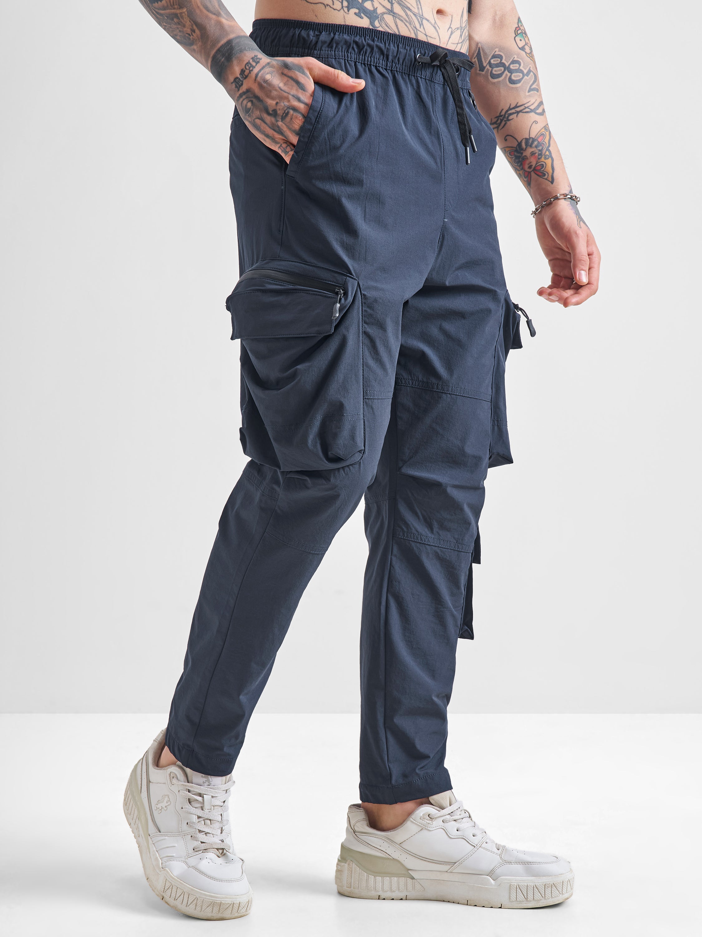 Highlander Men Blue Baggy Solid Cargos - Blue - Image 6