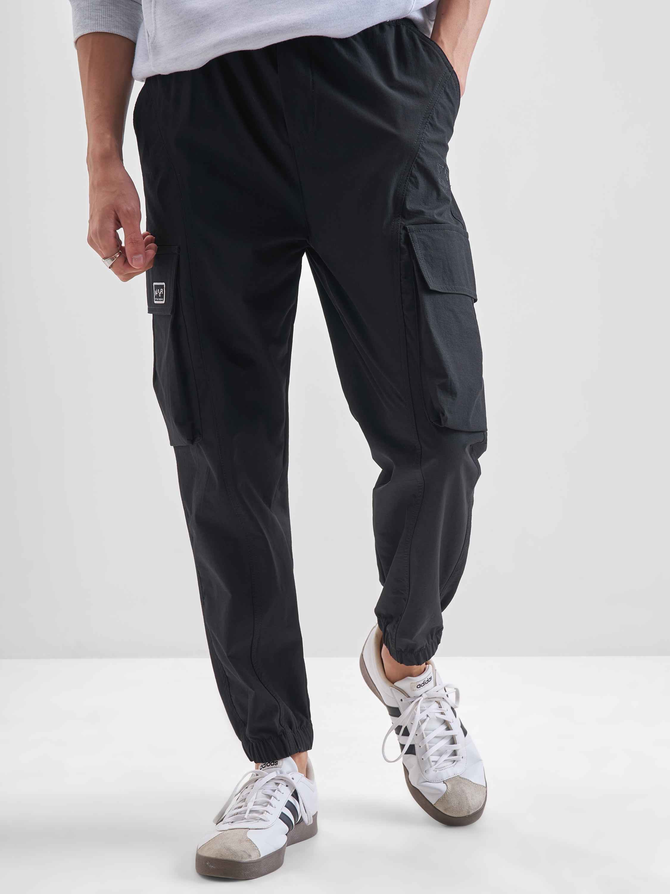 Highlander Men Black Baggy Fit Solid Cargos - Black - Image 1