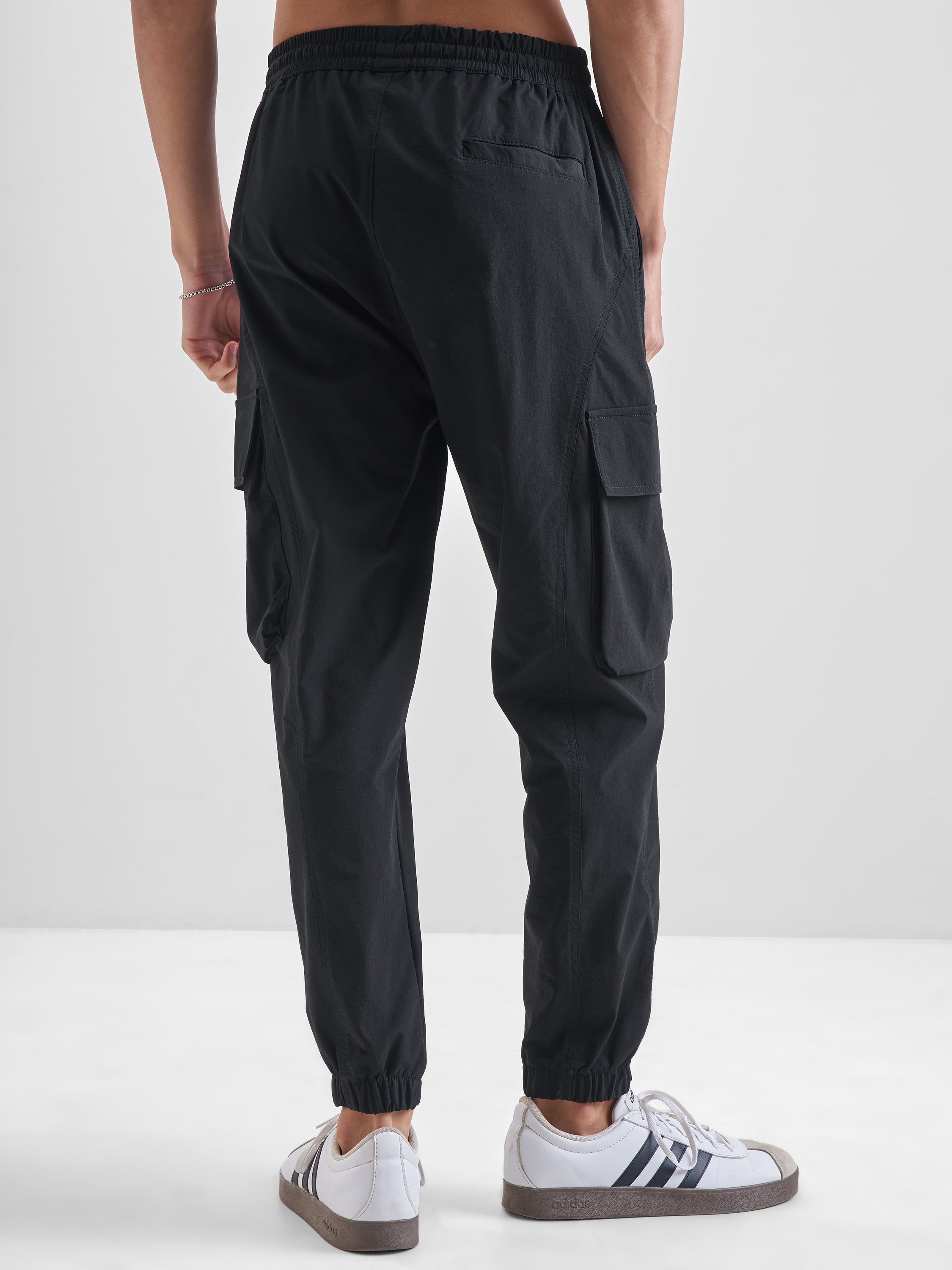 Highlander Men Black Baggy Fit Solid Cargos - Black - Image 3