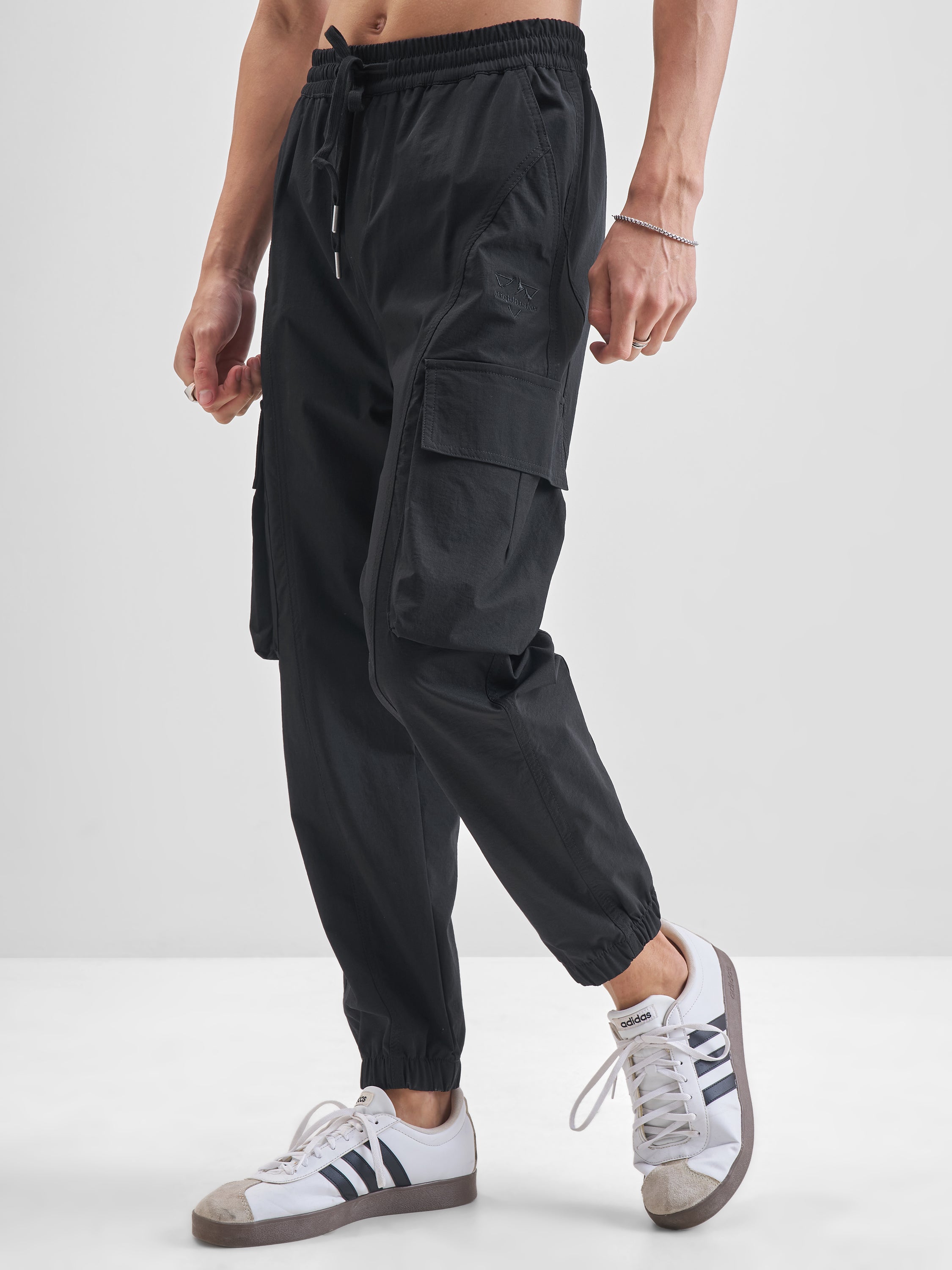 Highlander Men Black Baggy Fit Solid Cargos - Black - Image 4