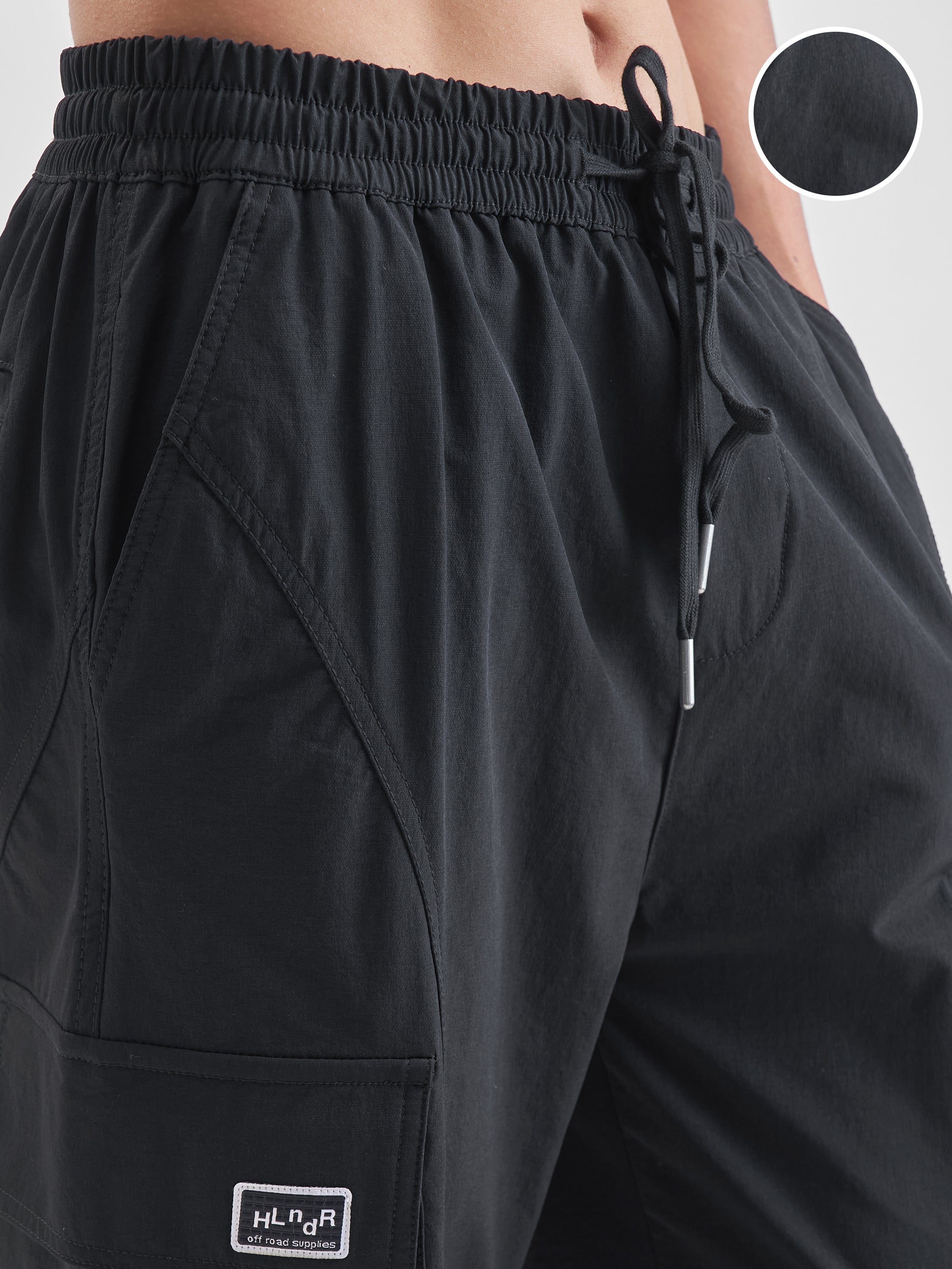 Highlander Men Black Baggy Fit Solid Cargos - Black - Image 5