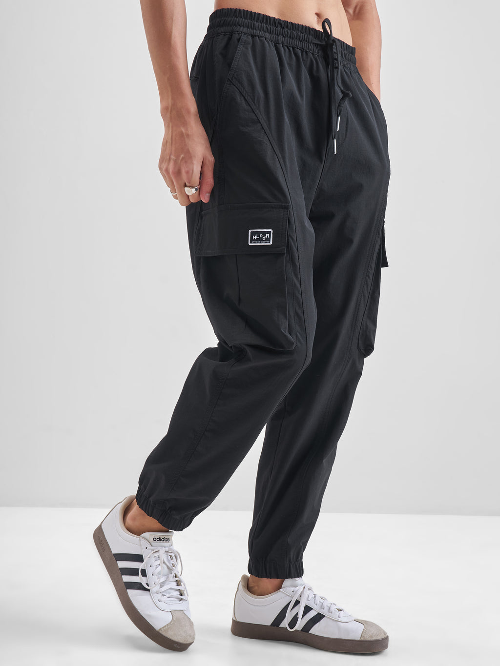 Highlander Men Black Baggy Fit Solid Cargos - Black - Image 6