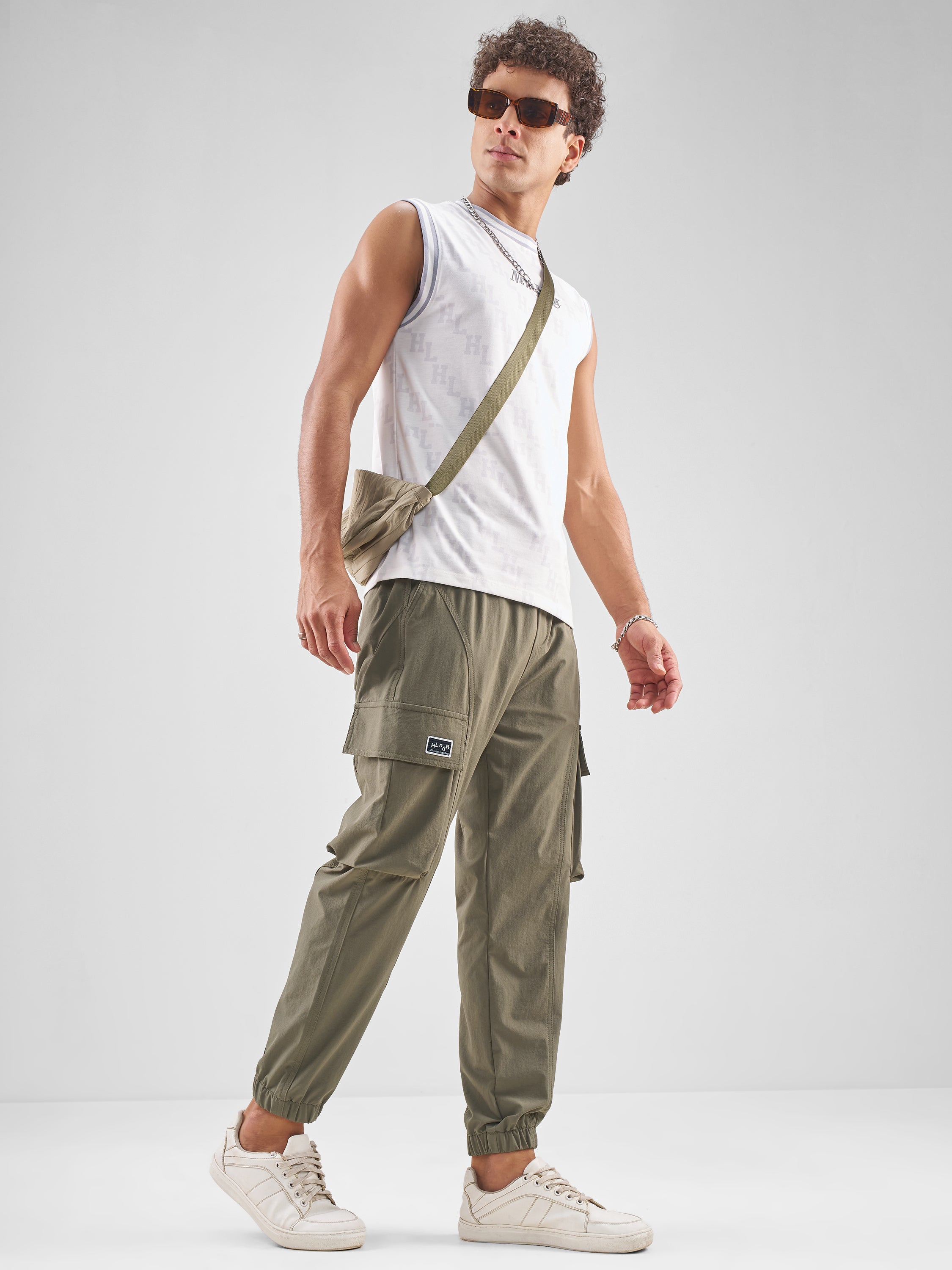 Highlander Men Tan Baggy Fit Solid Cargos - Tan - Image 2