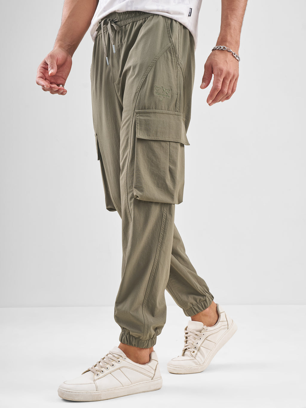 Highlander Men Tan Baggy Fit Solid Cargos - Tan - Image 4