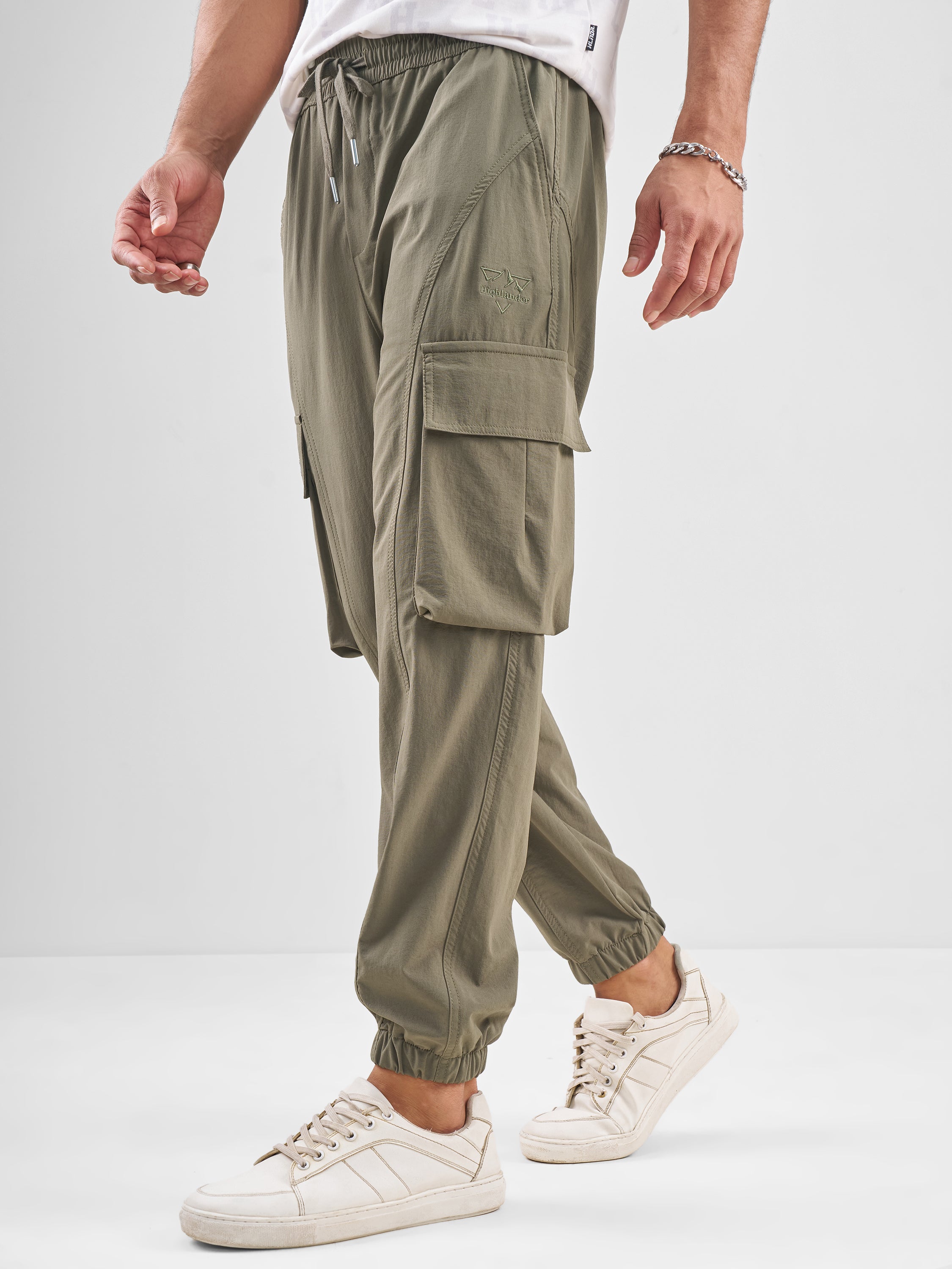 Highlander Men Tan Baggy Fit Solid Cargos - Tan - Image 4
