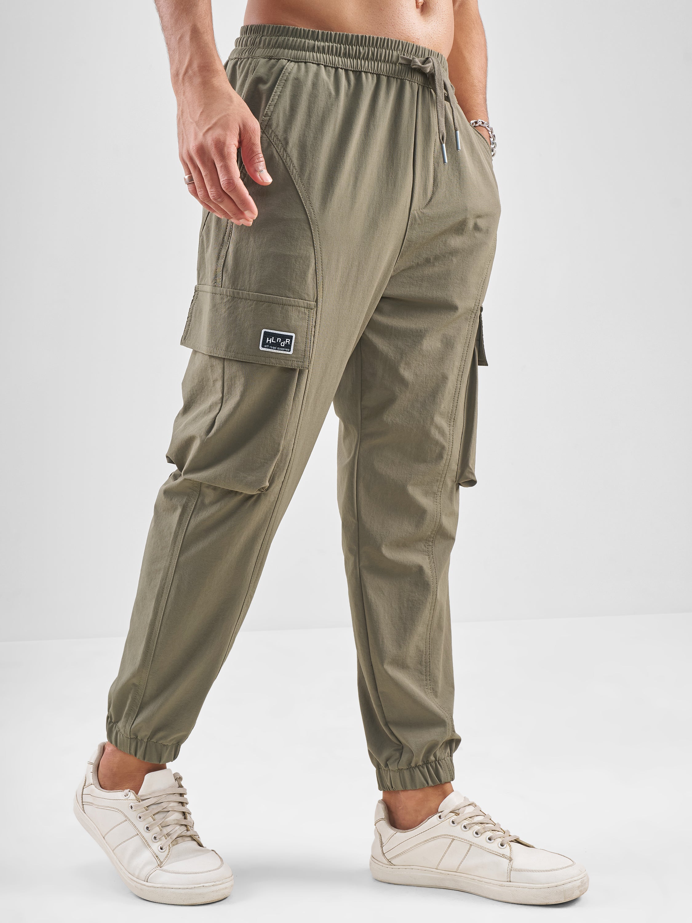Highlander Men Tan Baggy Fit Solid Cargos - Tan - Image 6