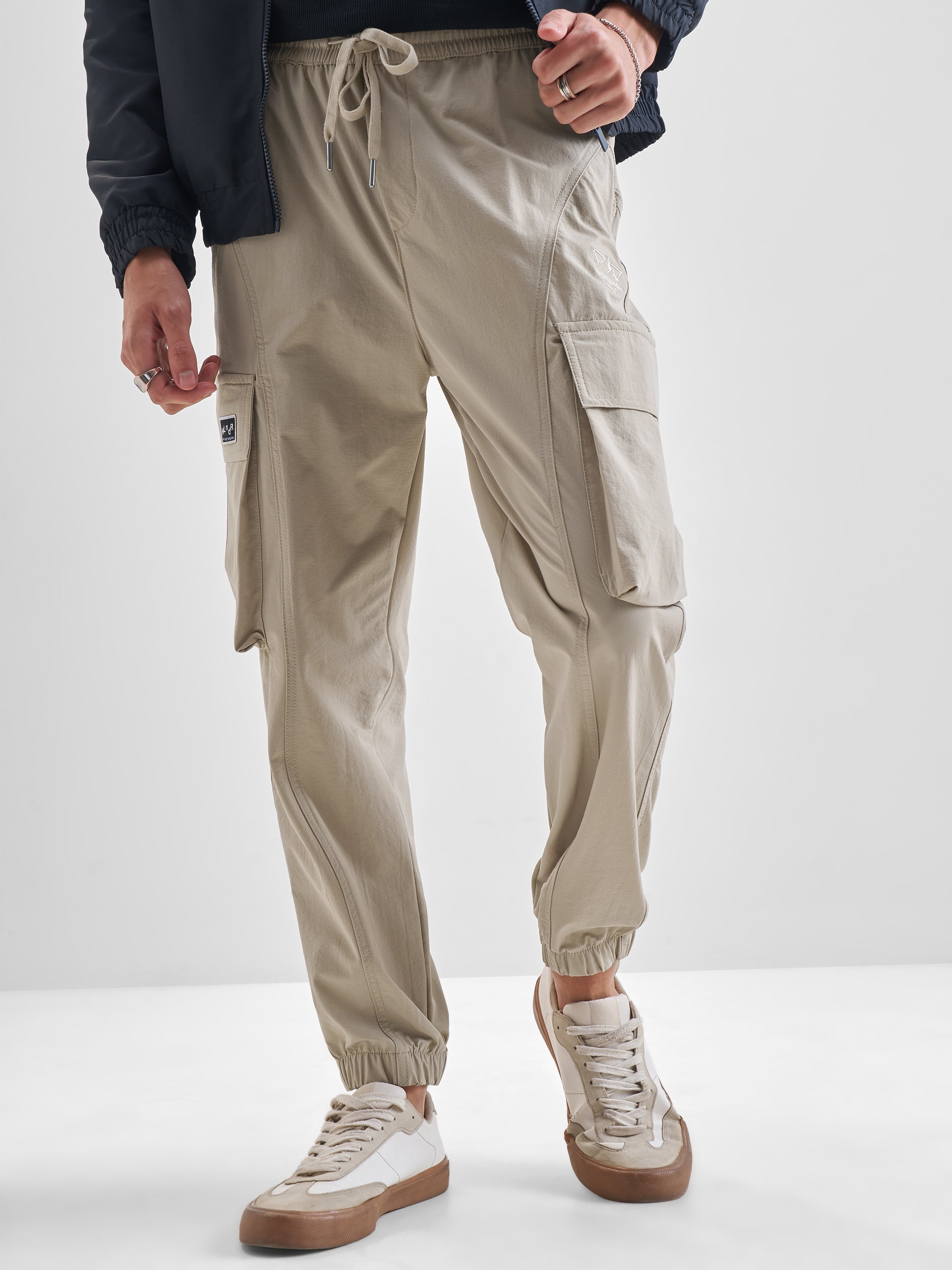 Highlander Men Beige Baggy Fit Solid Cargos - Beige - Image 1