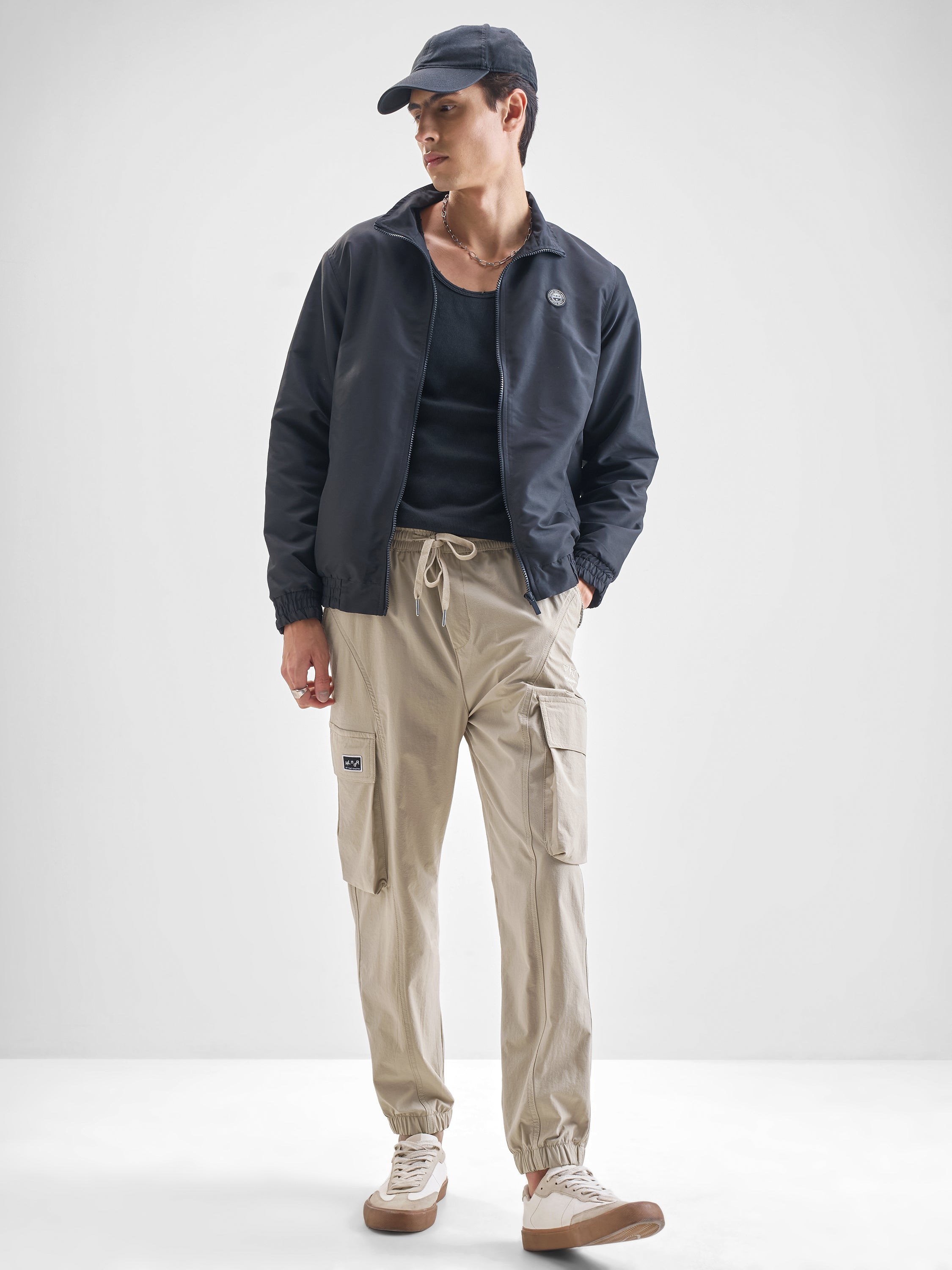 Highlander Men Beige Baggy Fit Solid Cargos - Beige - Image 2