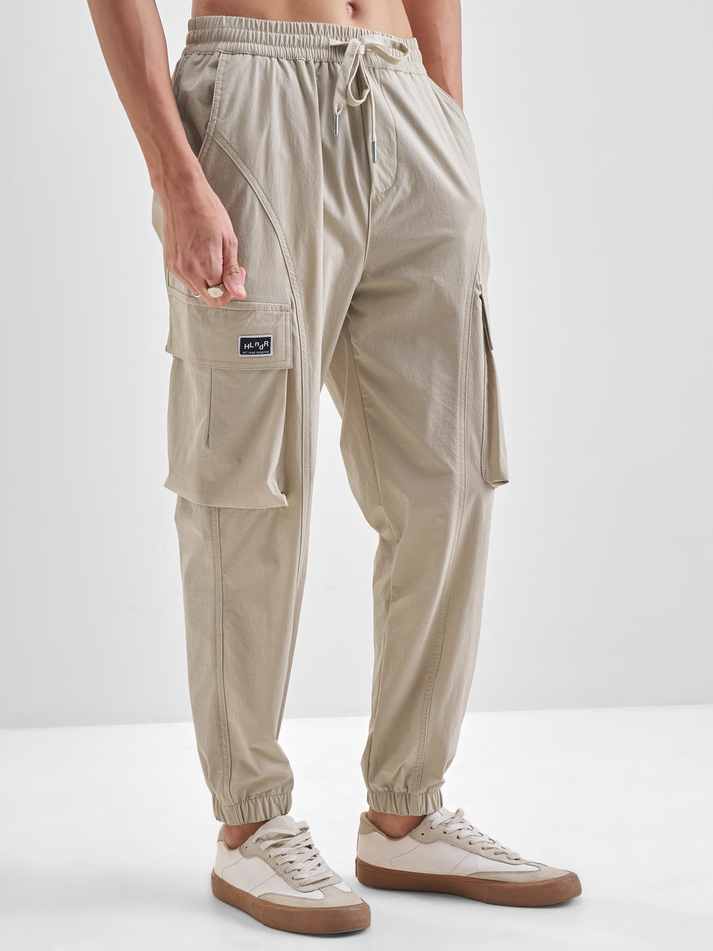 Highlander Men Beige Baggy Fit Solid Cargos - Beige - Image 6