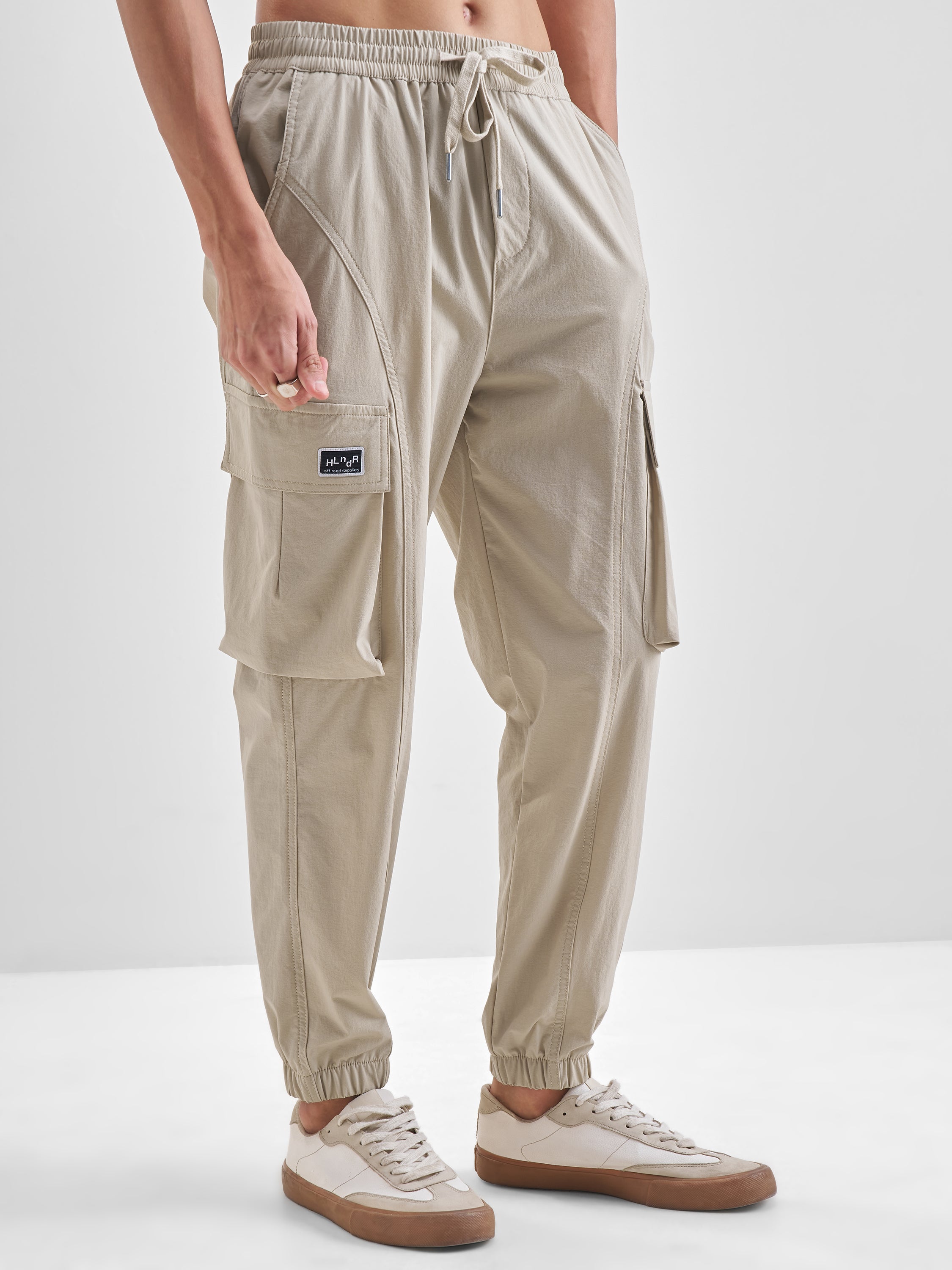 Highlander Men Beige Baggy Fit Solid Cargos - Beige - Image 6