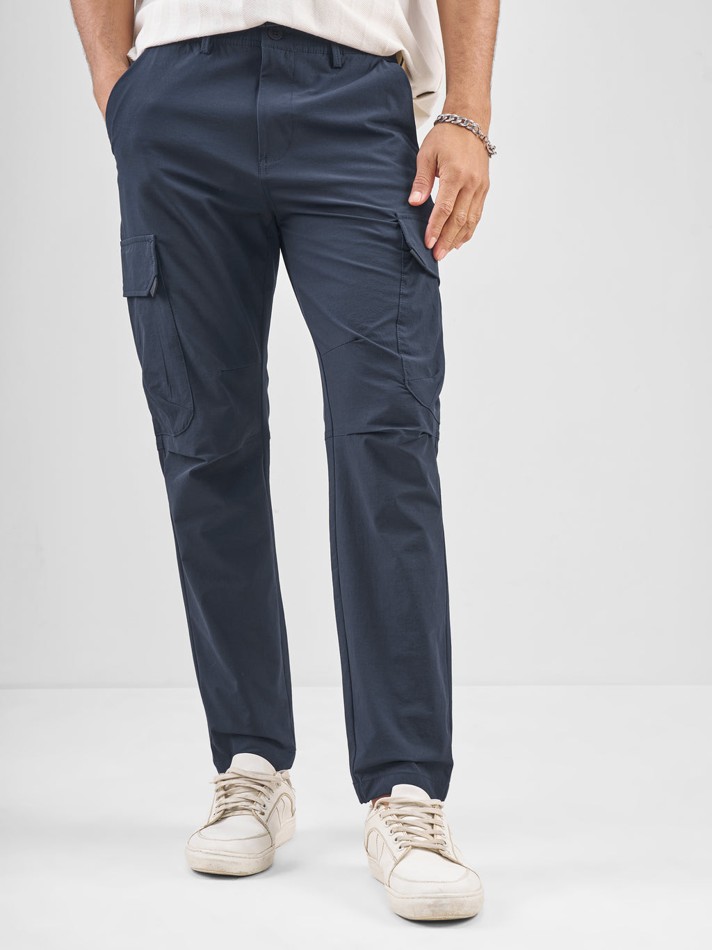 Highlander Men Blue Relaxed Fit Solid Cargos - Blue - Image 1