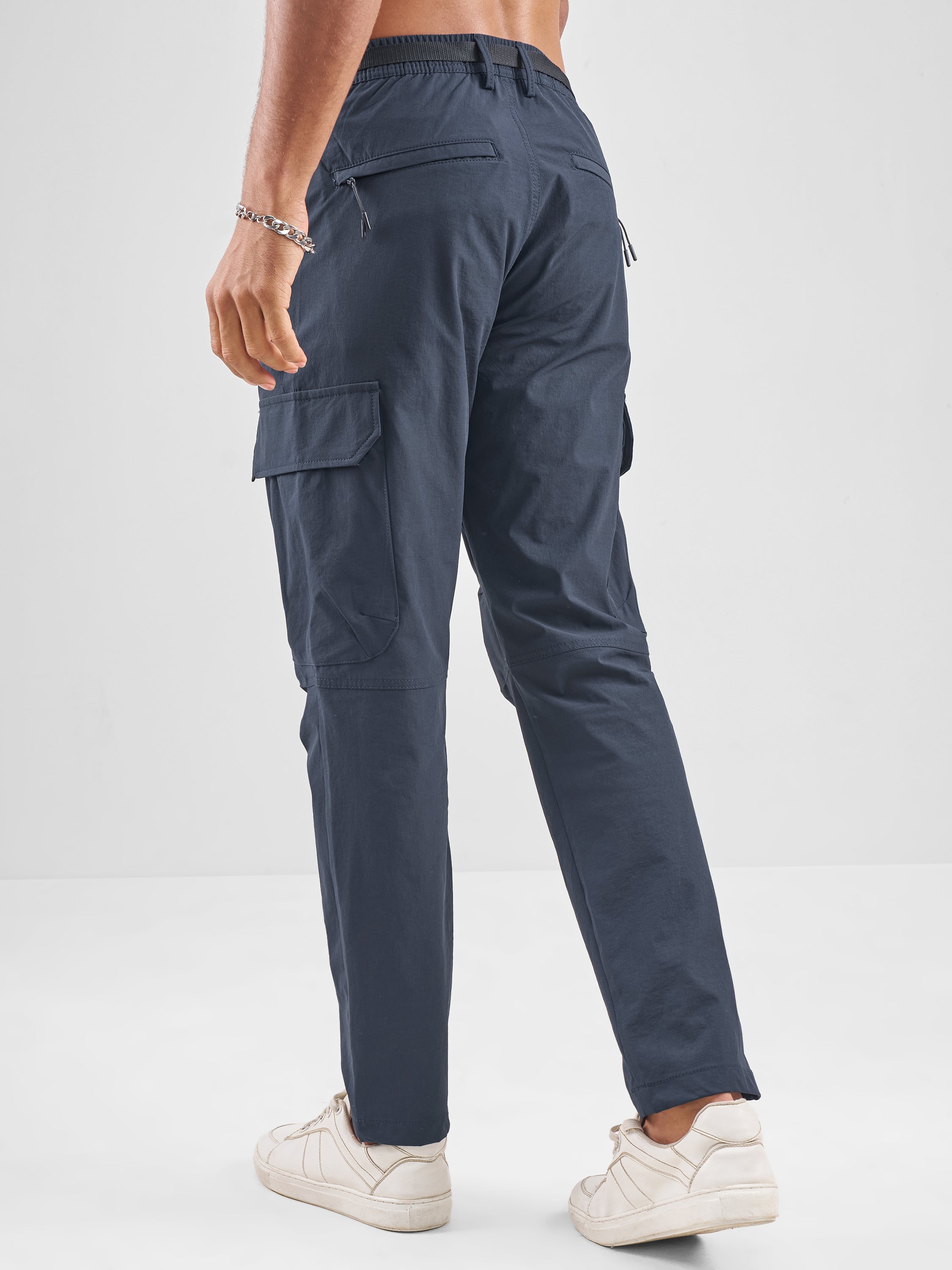 Highlander Men Blue Relaxed Fit Solid Cargos - Blue - Image 3