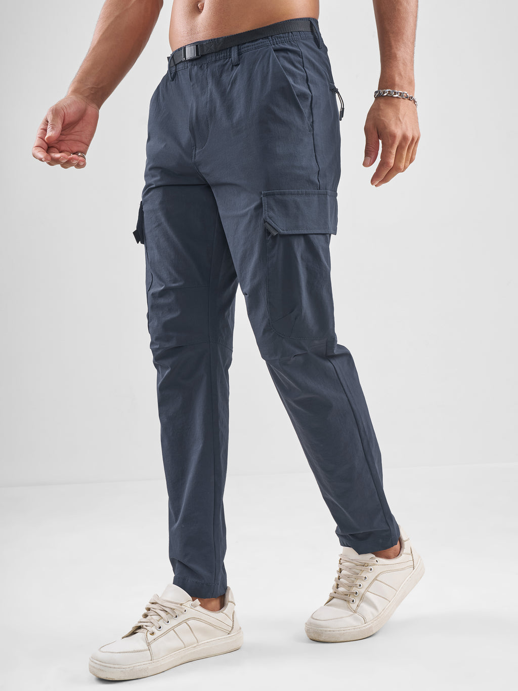 Highlander Men Blue Relaxed Fit Solid Cargos - Blue - Image 4