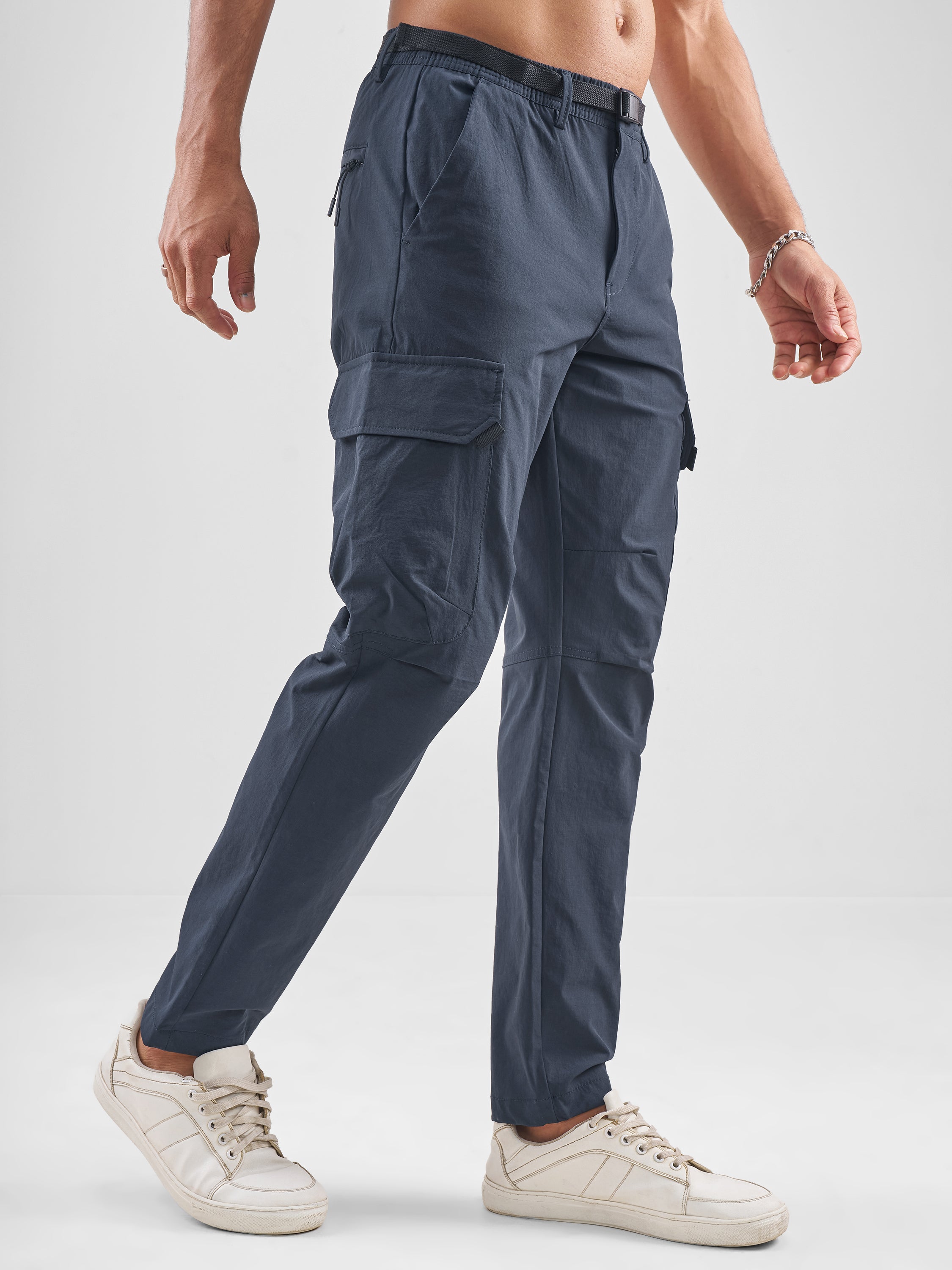 Highlander Men Blue Relaxed Fit Solid Cargos - Blue - Image 6