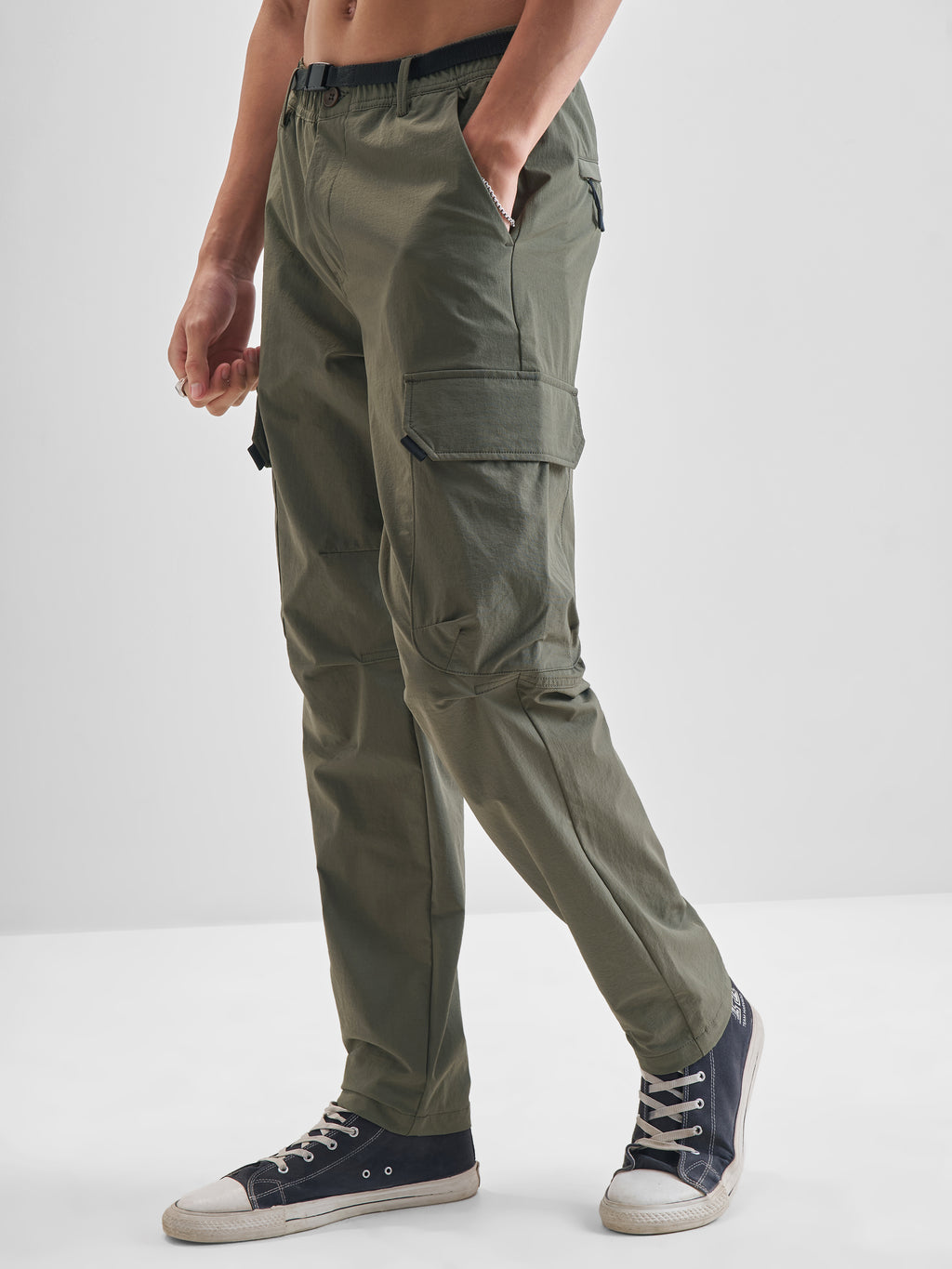 Highlander Men Olive Relaxed Fit Solid Cargos - Olive - Image 4