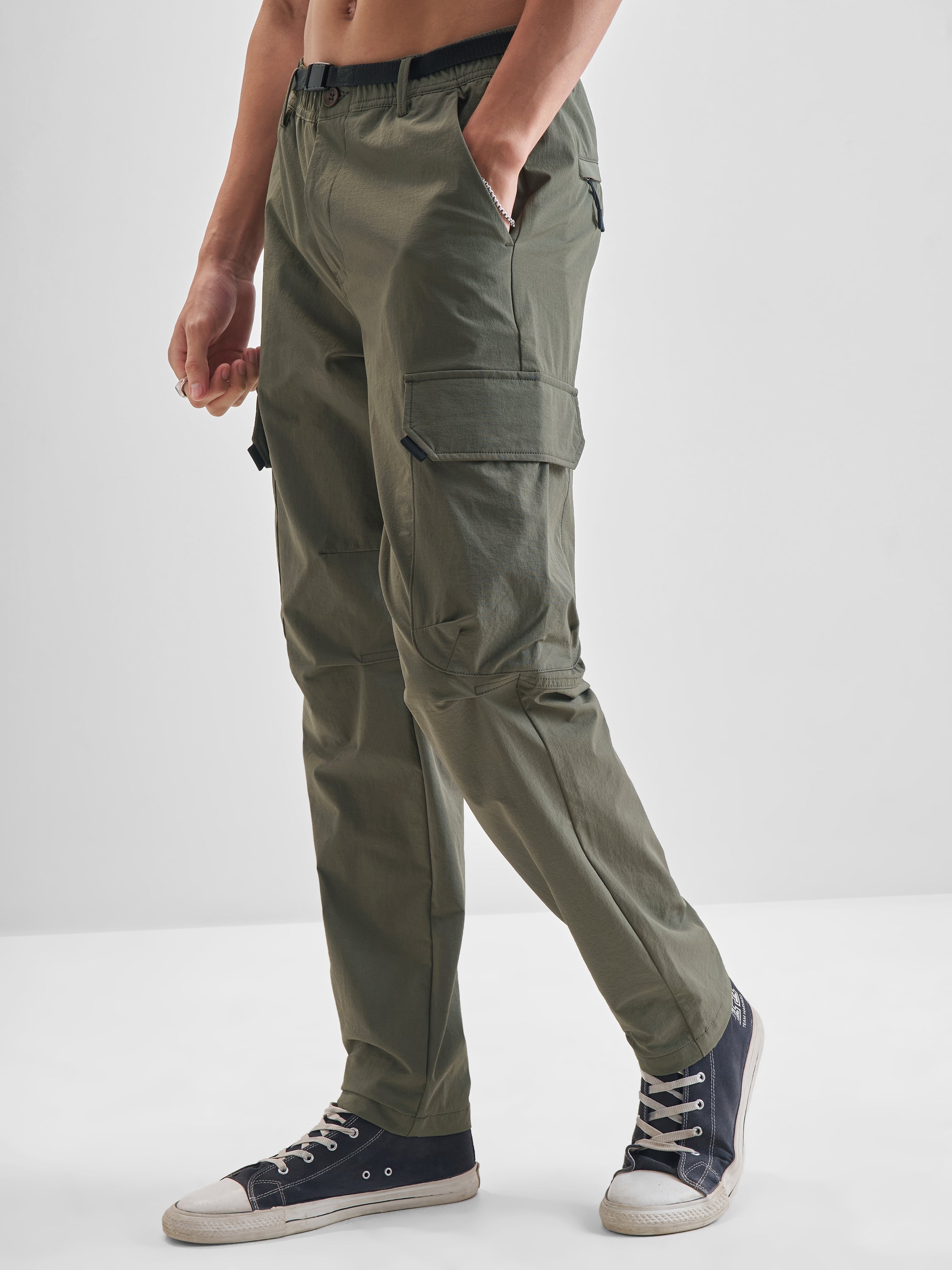 Highlander Men Olive Relaxed Fit Solid Cargos - Olive - Image 4
