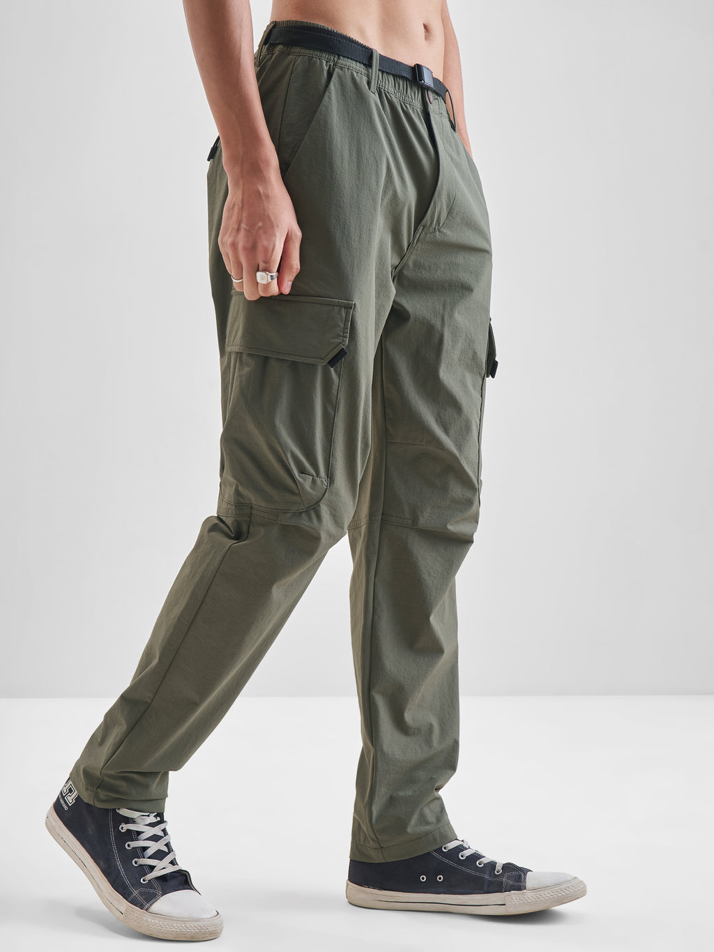 Highlander Men Olive Relaxed Fit Solid Cargos - Olive - Image 6