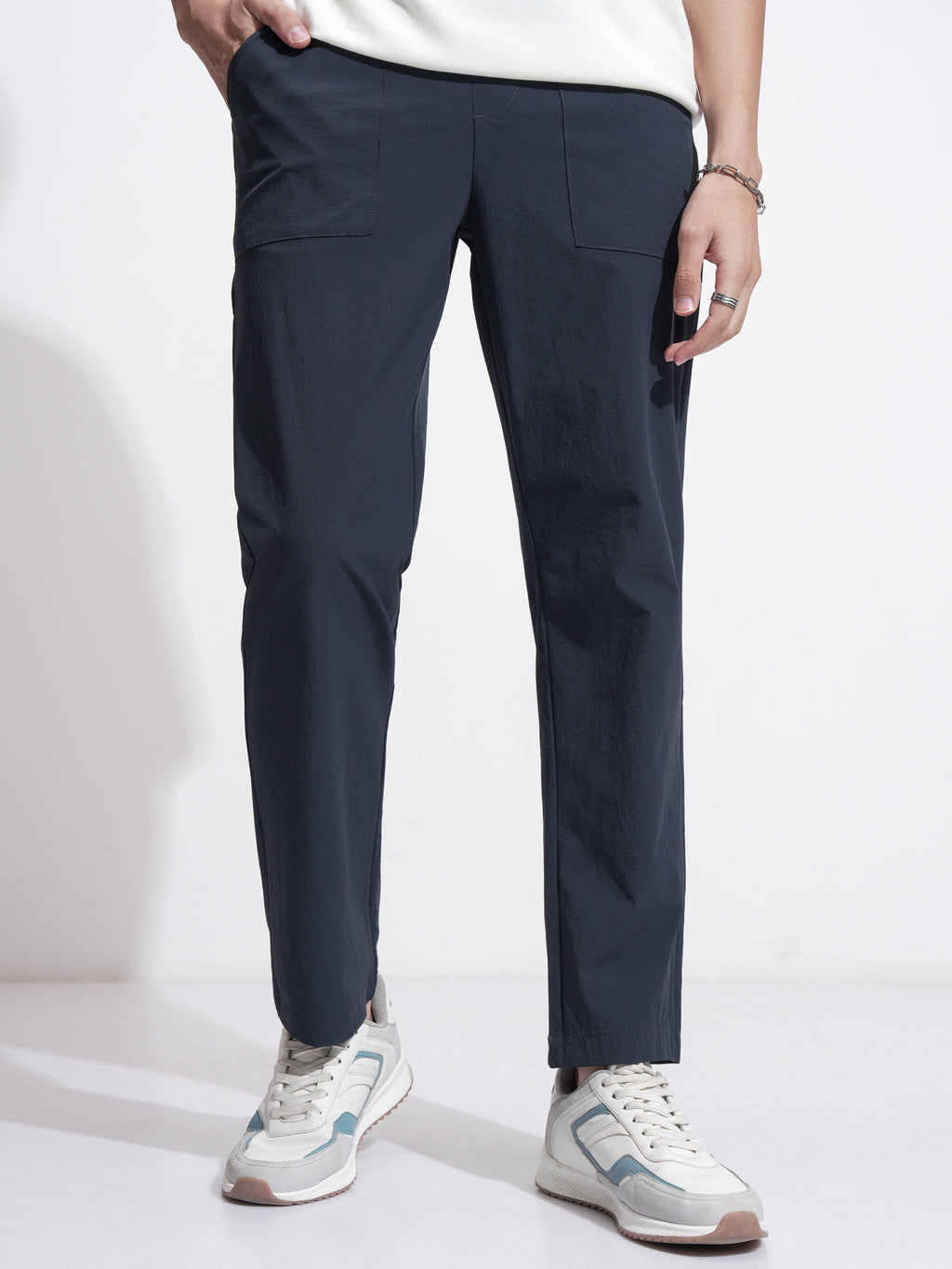 Highlander Men Blue Relaxed Fit Solid Casual Trouser - Blue - Image 1