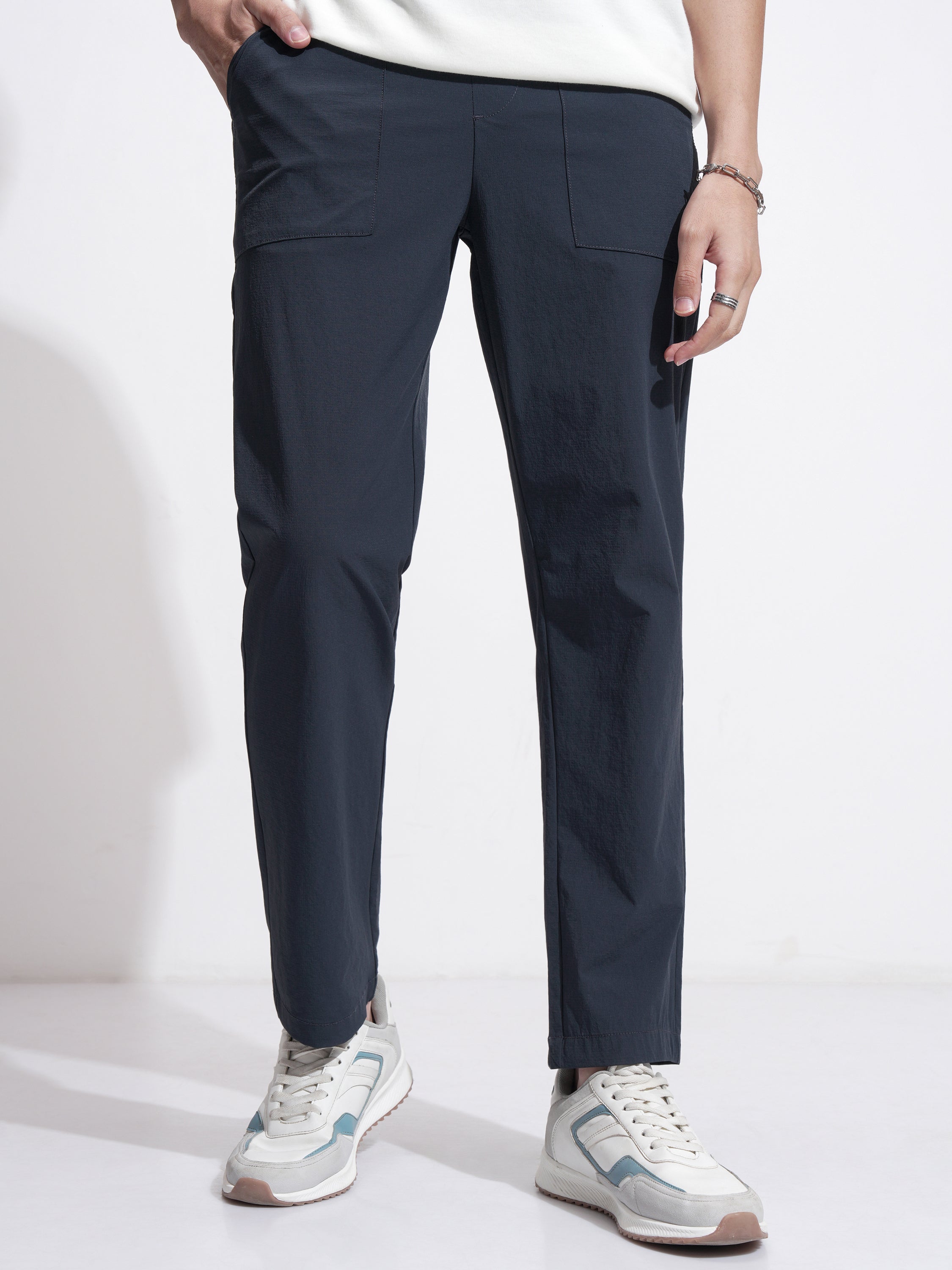 Highlander Men Blue Relaxed Fit Solid Casual Trouser - Blue - Image 1
