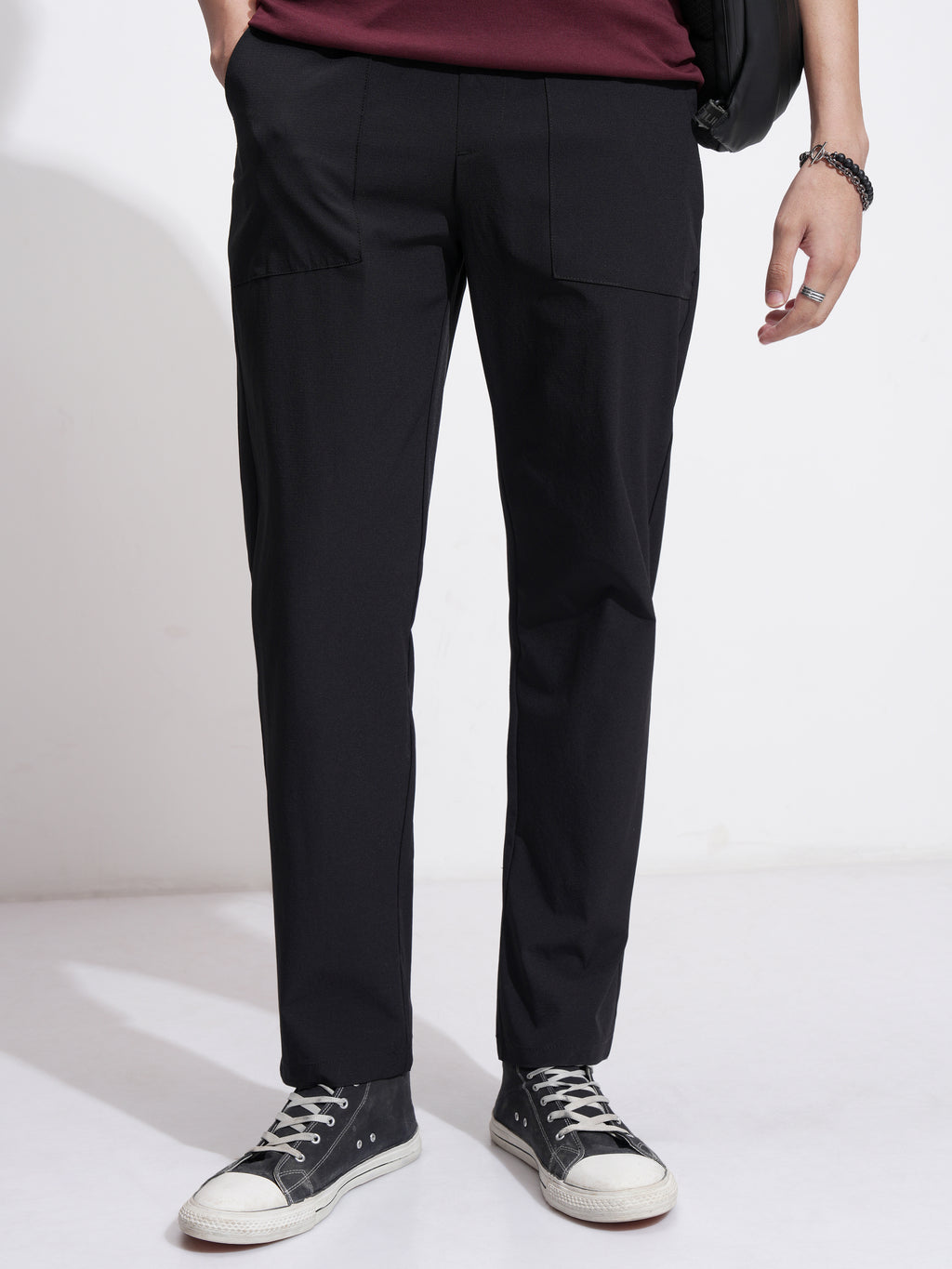 Highlander Men Black Relaxed Fit Solid Casual Trouser - Black - Image 1