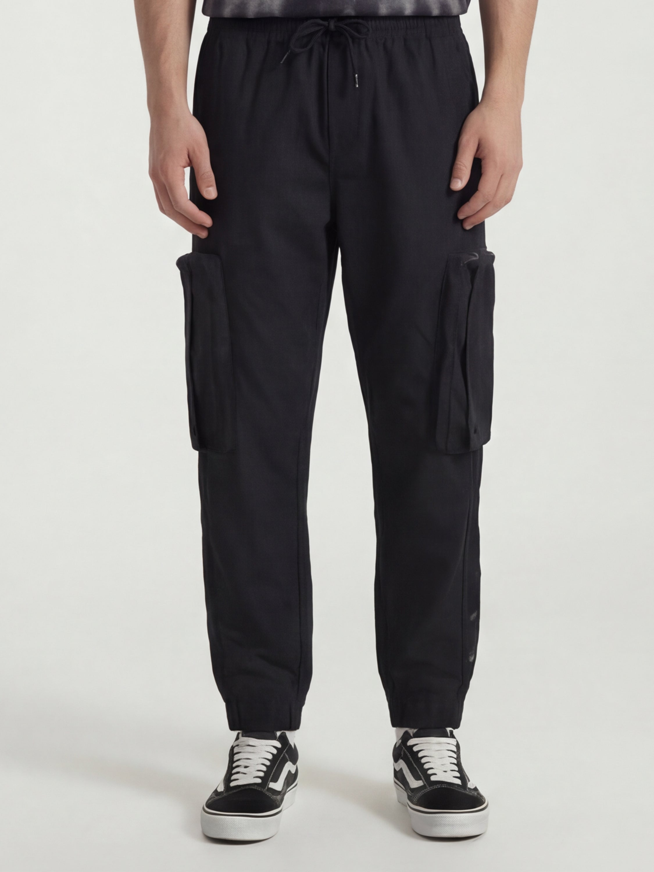 Highlander Men Black Relaxed Fit Solid Cargos - Black - Image 1