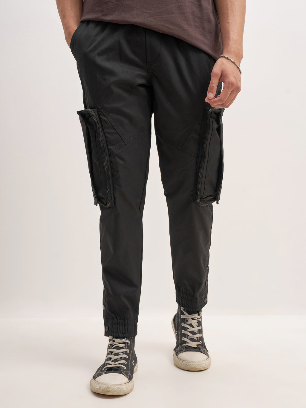 Highlander Men Taupe Relaxed Fit Solid Cargos - Taupe - Image 1