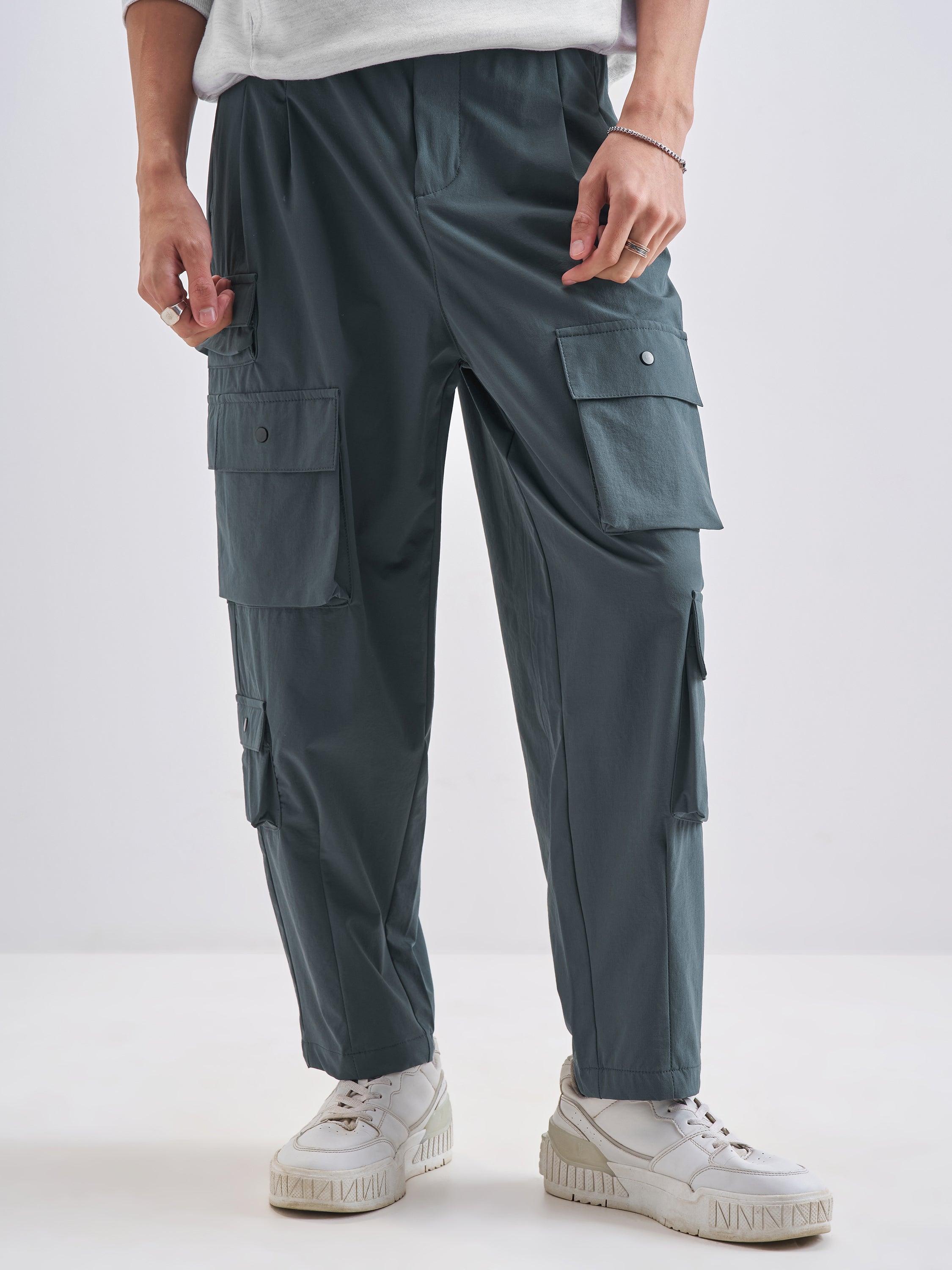 Highlander Men Teal Loose Fit Solid Cargos - Teal - Image 1