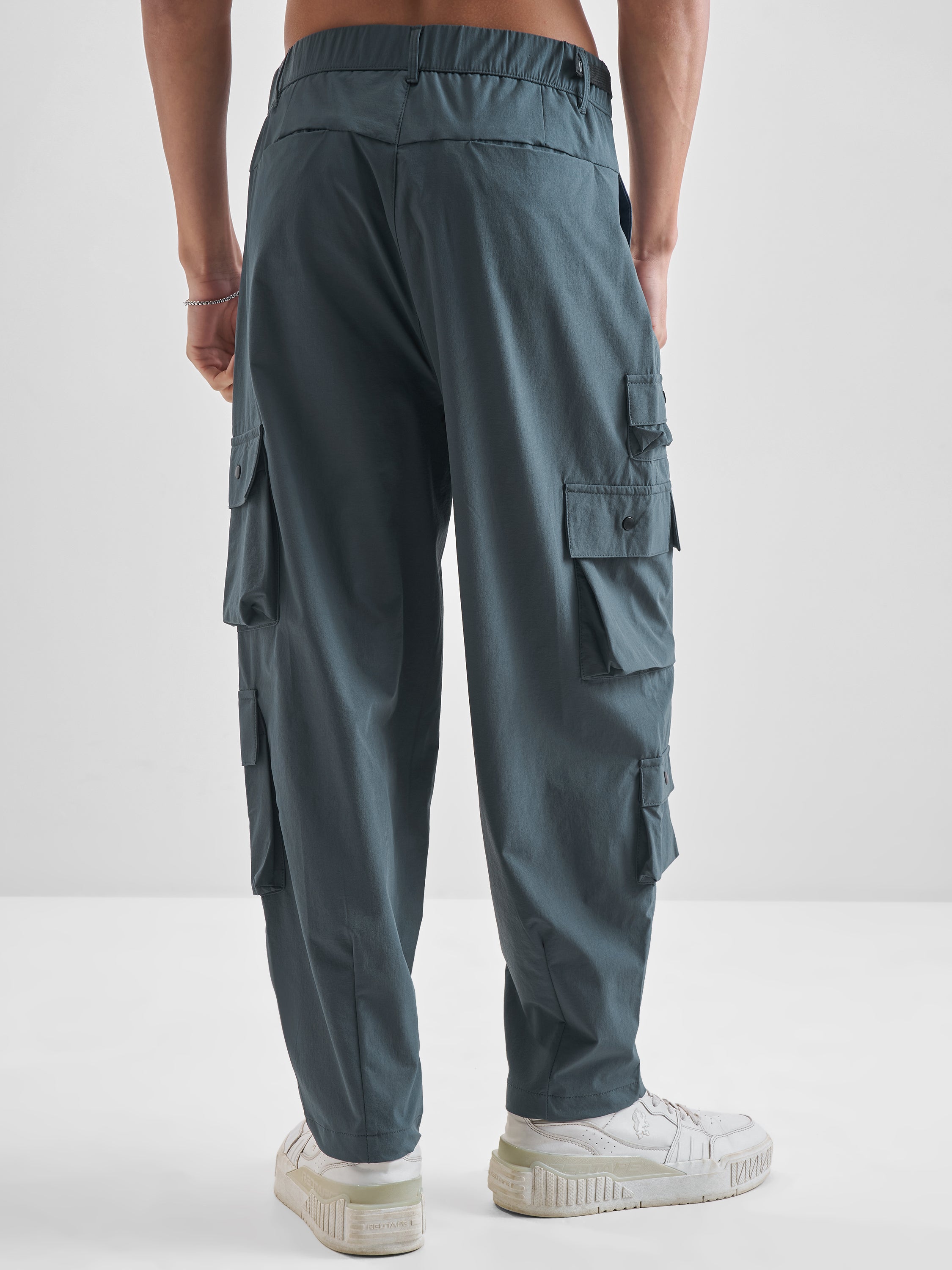 Highlander Men Teal Loose Fit Solid Cargos - Teal - Image 3
