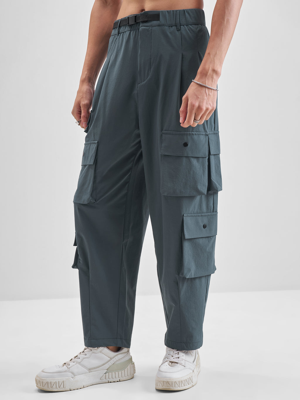 Highlander Men Teal Loose Fit Solid Cargos - Teal - Image 4