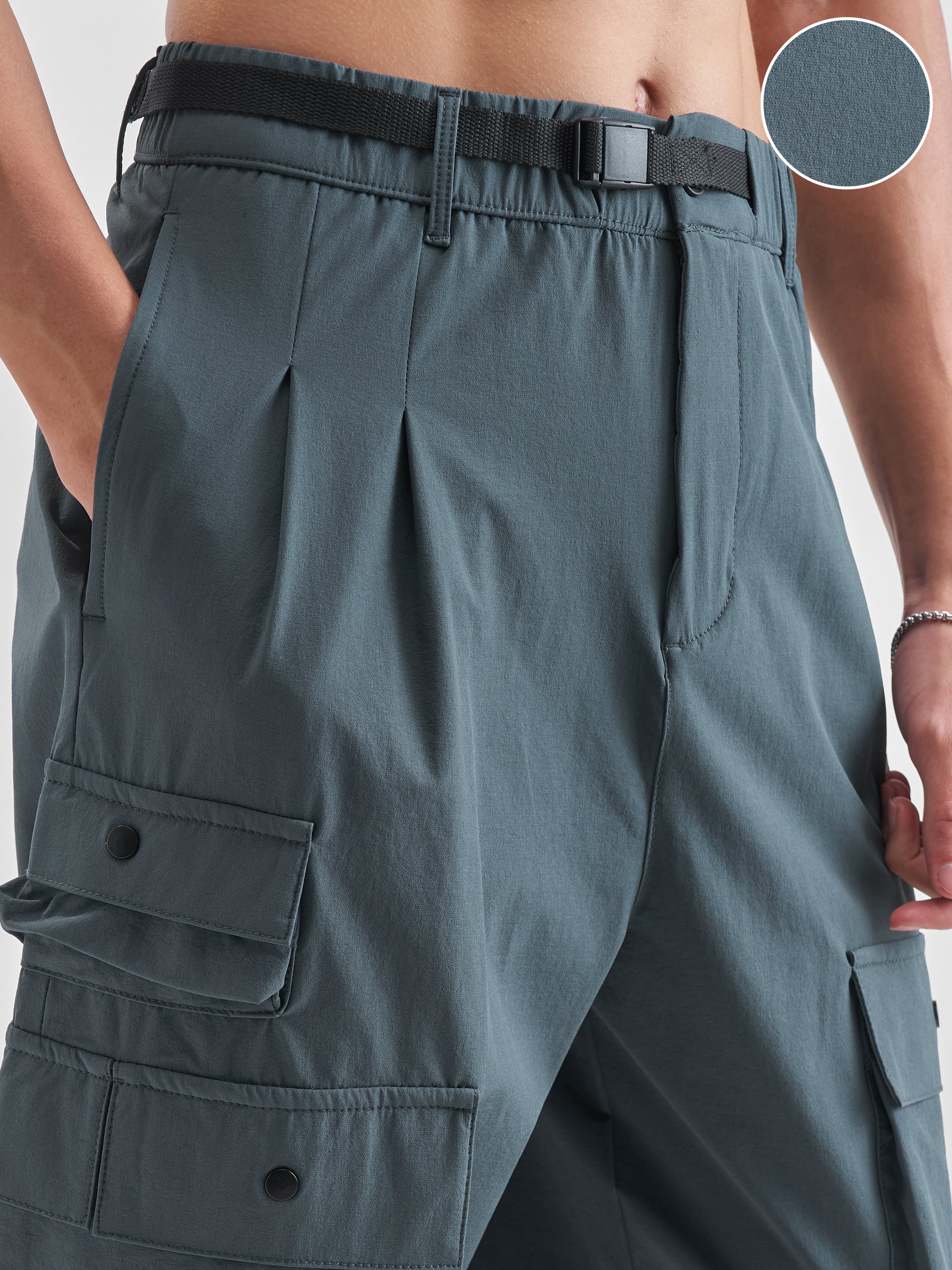Highlander Men Teal Loose Fit Solid Cargos - Teal - Image 5
