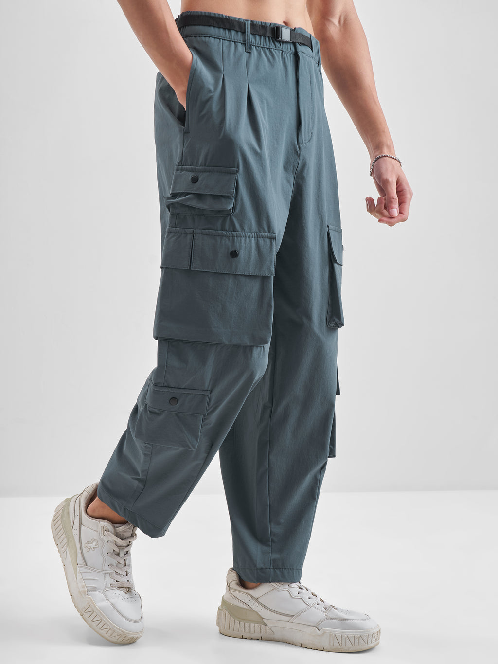 Highlander Men Teal Loose Fit Solid Cargos - Teal - Image 6