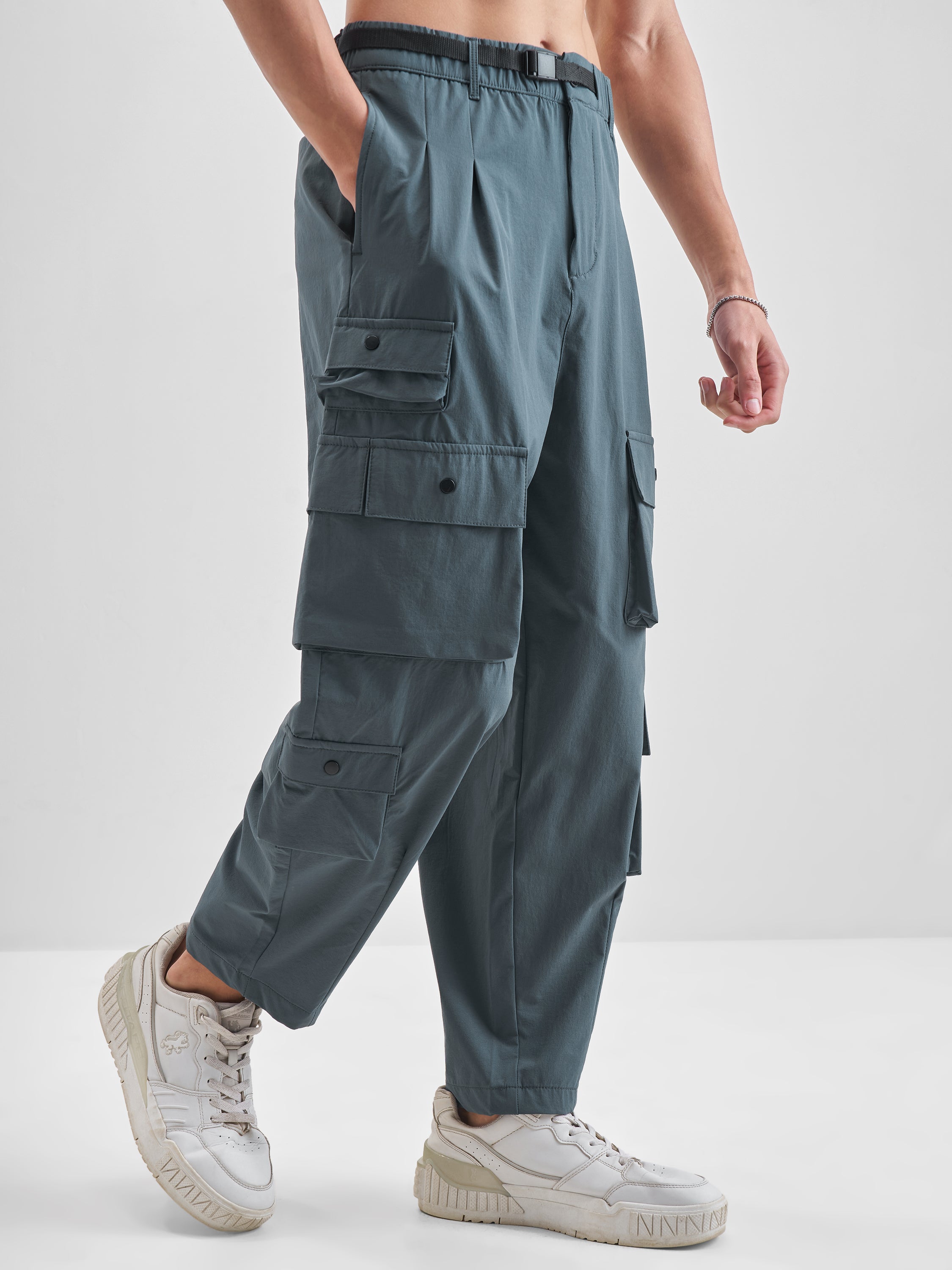 Highlander Men Teal Loose Fit Solid Cargos - Teal - Image 6