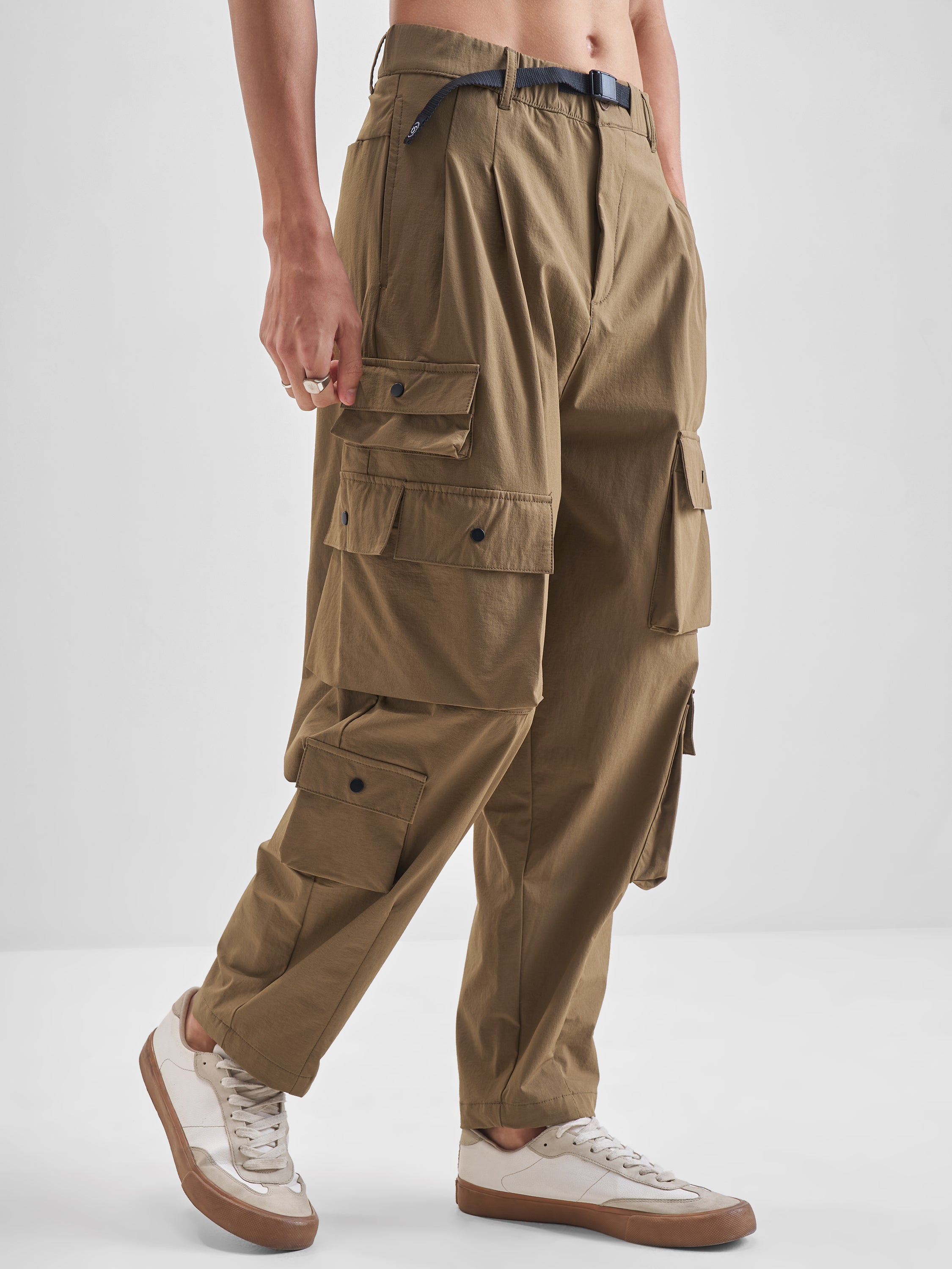 Highlander Men Brown Loose Fit Solid Cargos - Brown - Image 6