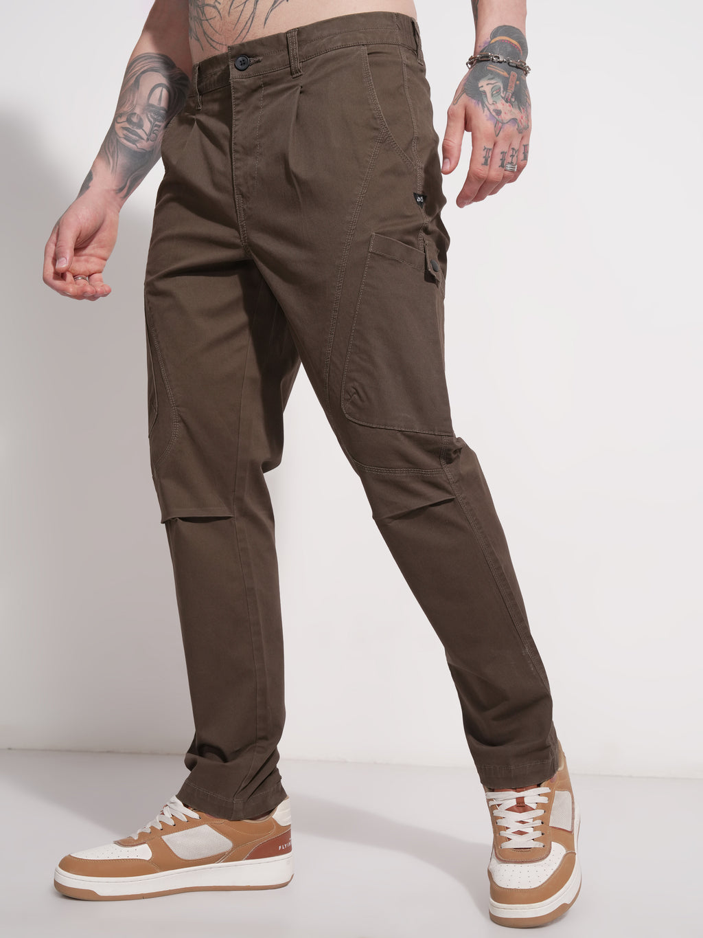 Highlander Men Brown Relaxed Fit Solid Cargo - Brown - Image 4