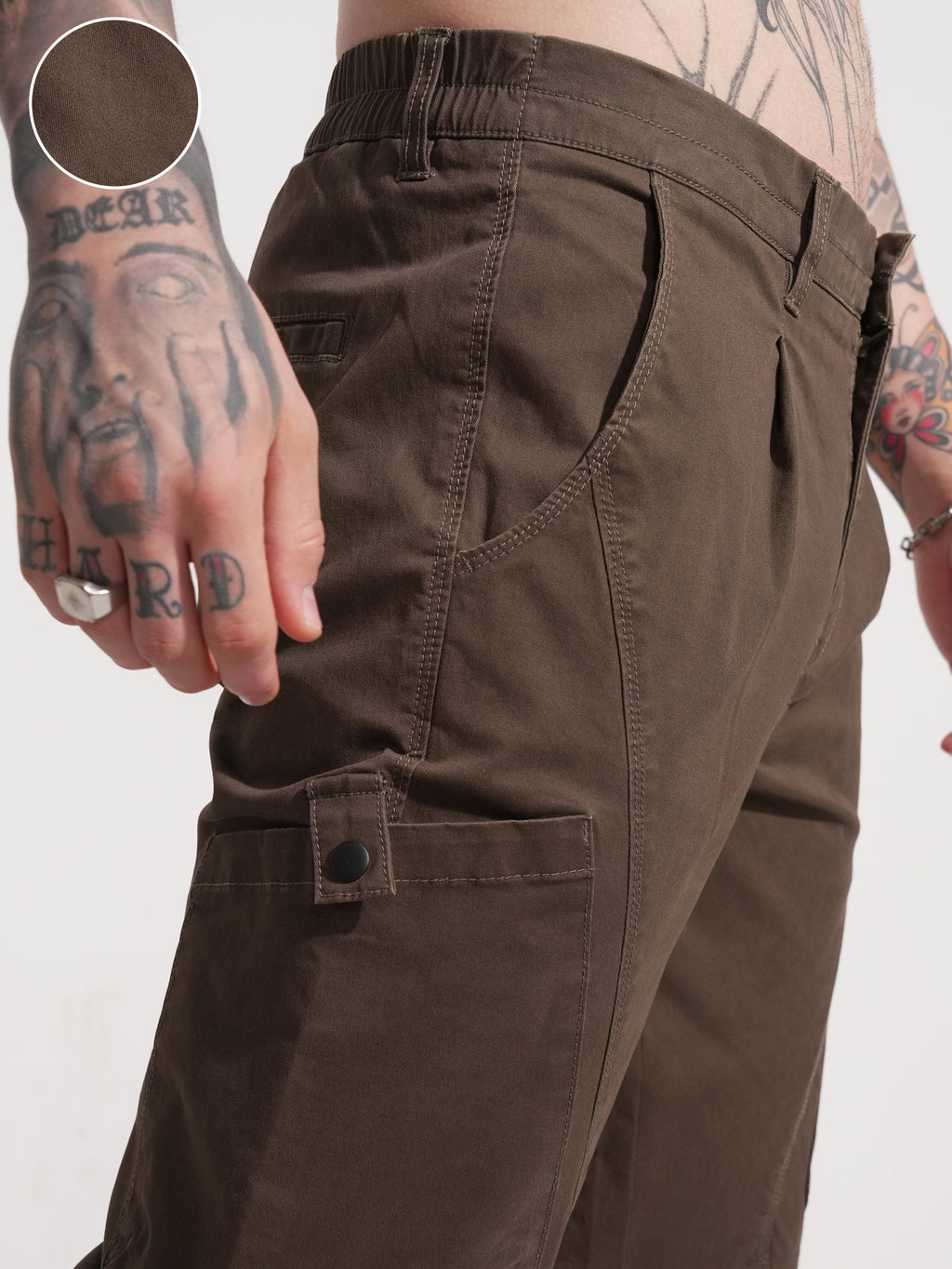 Highlander Men Brown Relaxed Fit Solid Cargo - Brown - Image 5