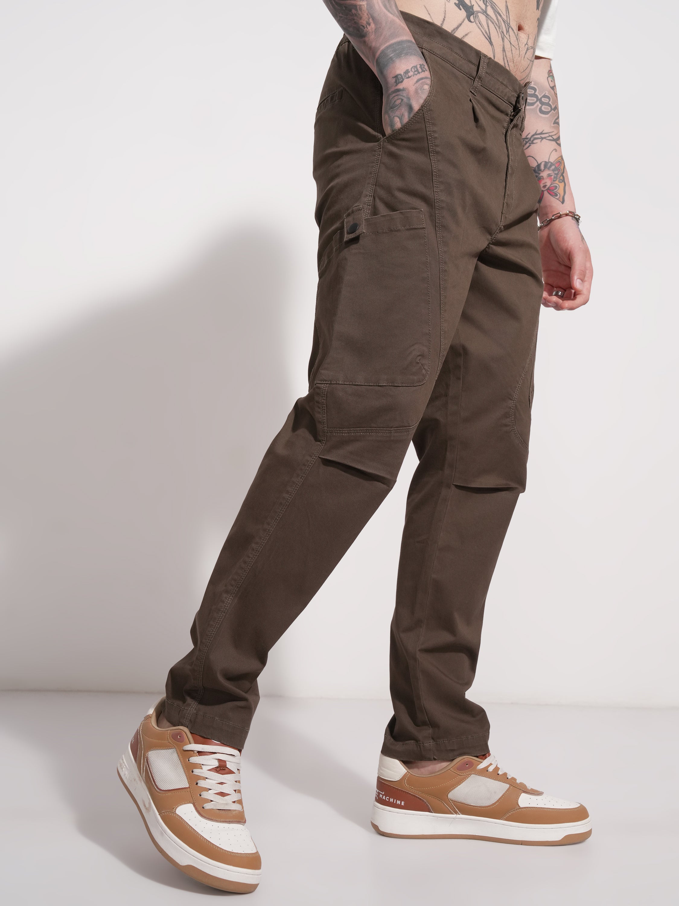 Highlander Men Brown Relaxed Fit Solid Cargo - Brown - Image 6